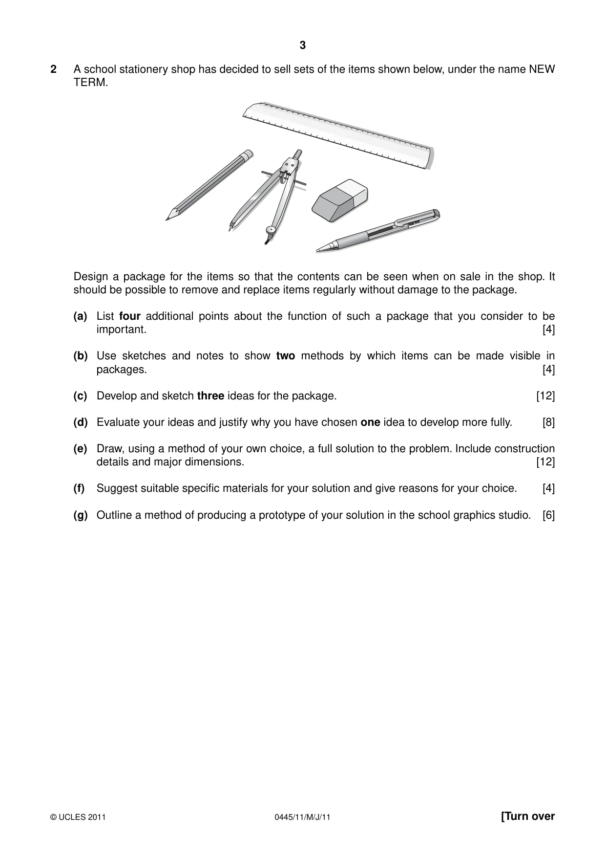 Cambridge IGCSE Design and Technology 0445 2011 May/June Paper 1 · Variant 1 question paper, page 3 of 4