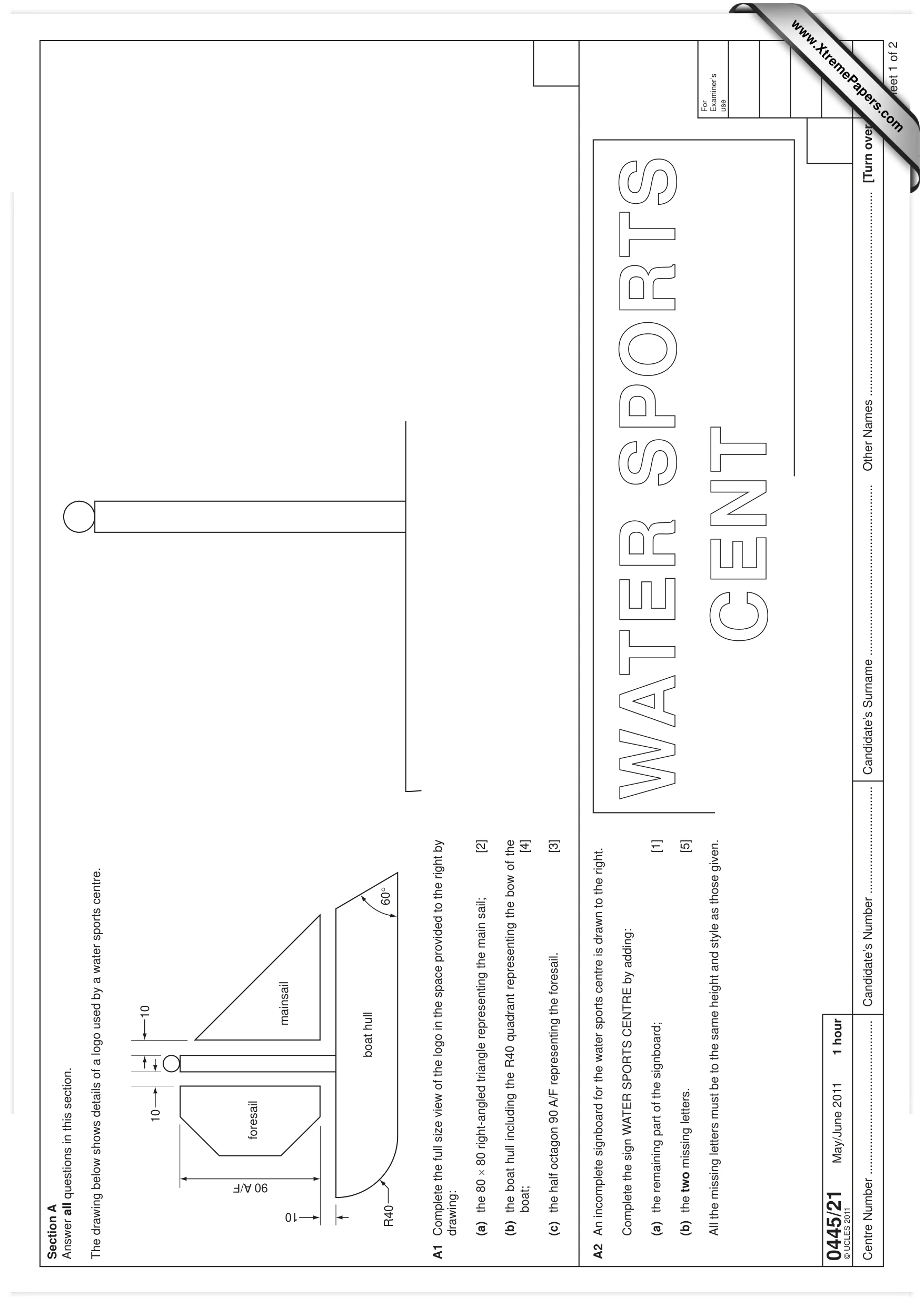 Cambridge IGCSE Design and Technology 0445 2011 May/June Paper 2 · Variant 1 question paper, page 1 of 4
