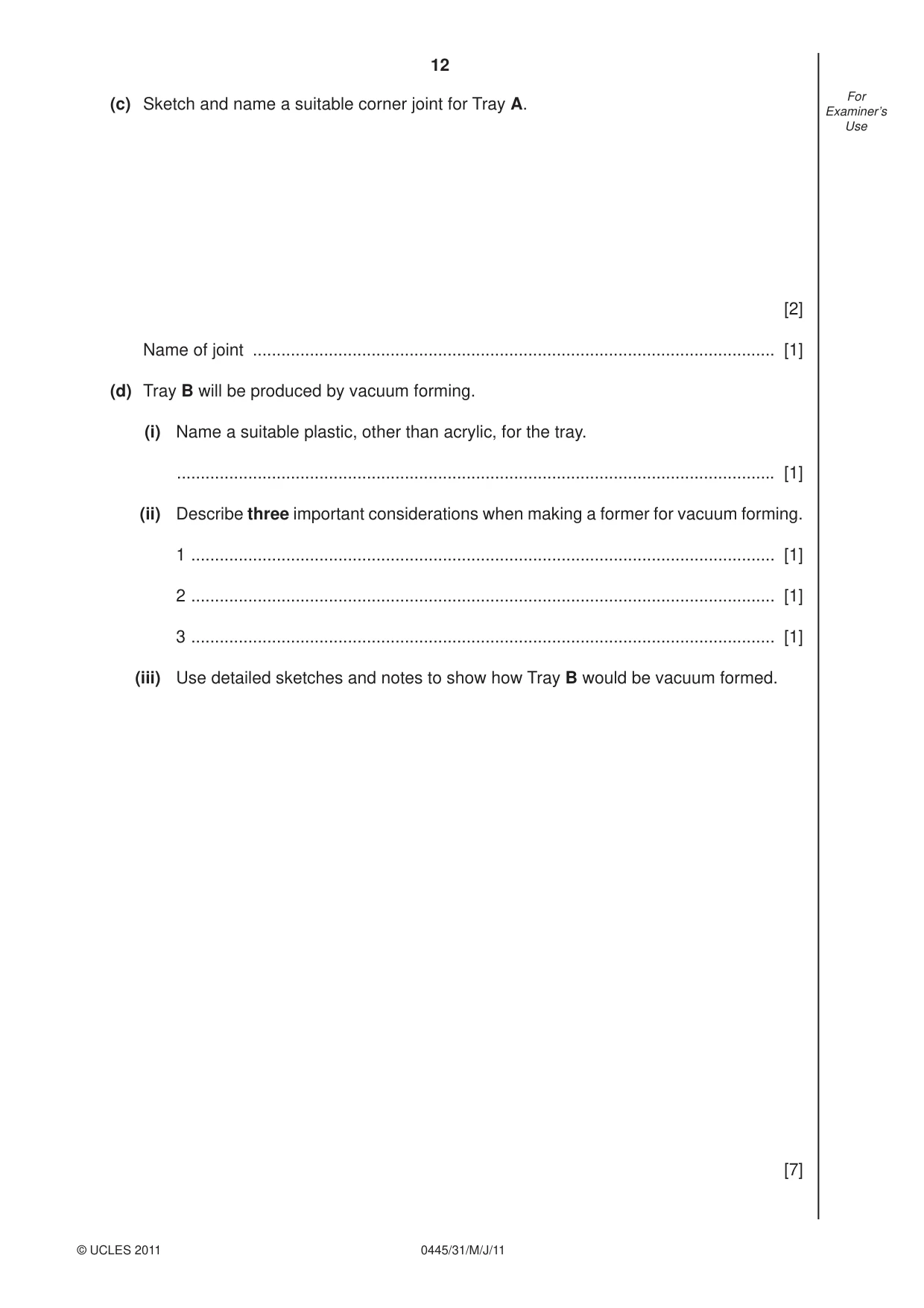 Cambridge IGCSE Design and Technology 0445 2011 May/June Paper 3 · Variant 1 question paper, page 12 of 16