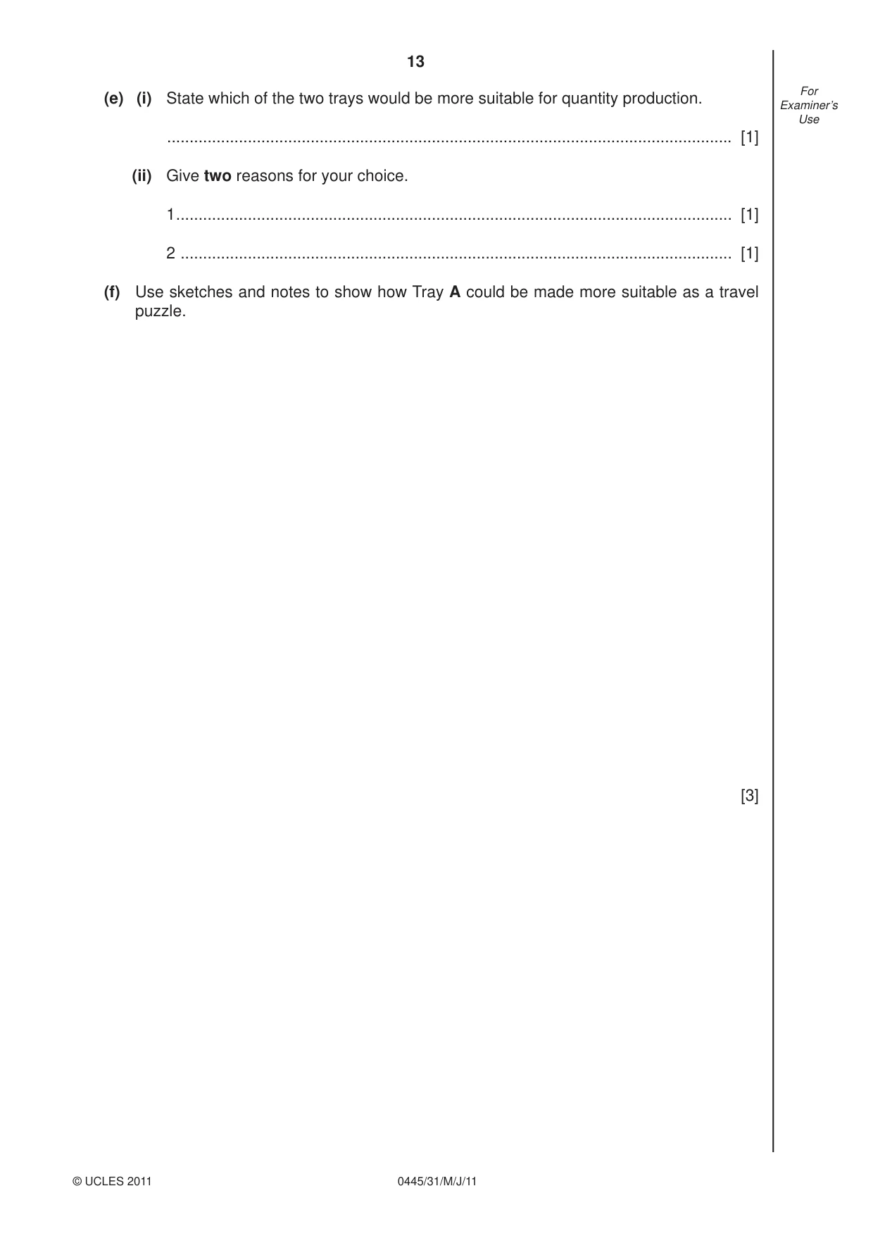 Cambridge IGCSE Design and Technology 0445 2011 May/June Paper 3 · Variant 1 question paper, page 13 of 16