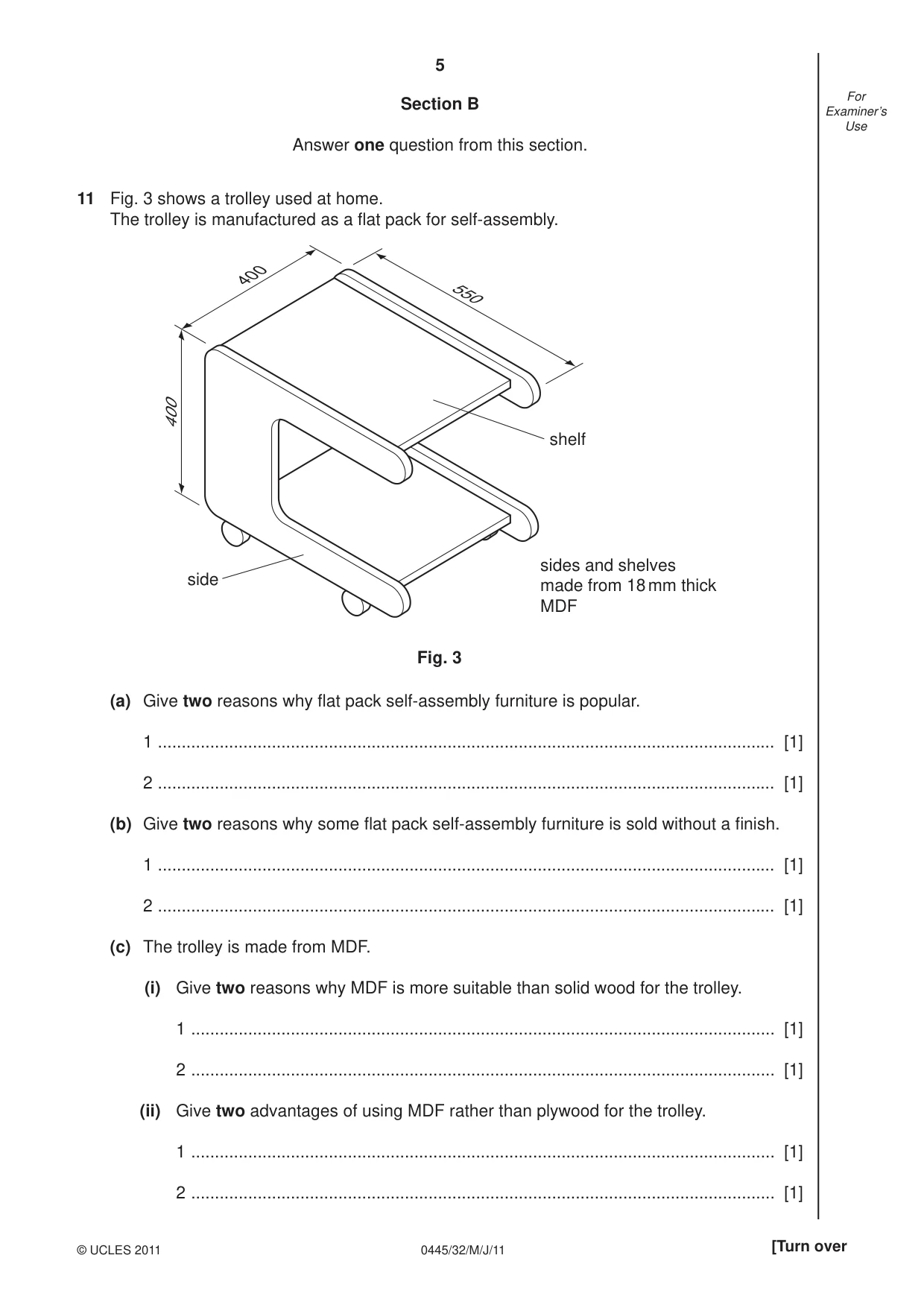 Cambridge IGCSE Design and Technology 0445 2011 May/June Paper 3 · Variant 2 question paper, page 5 of 16