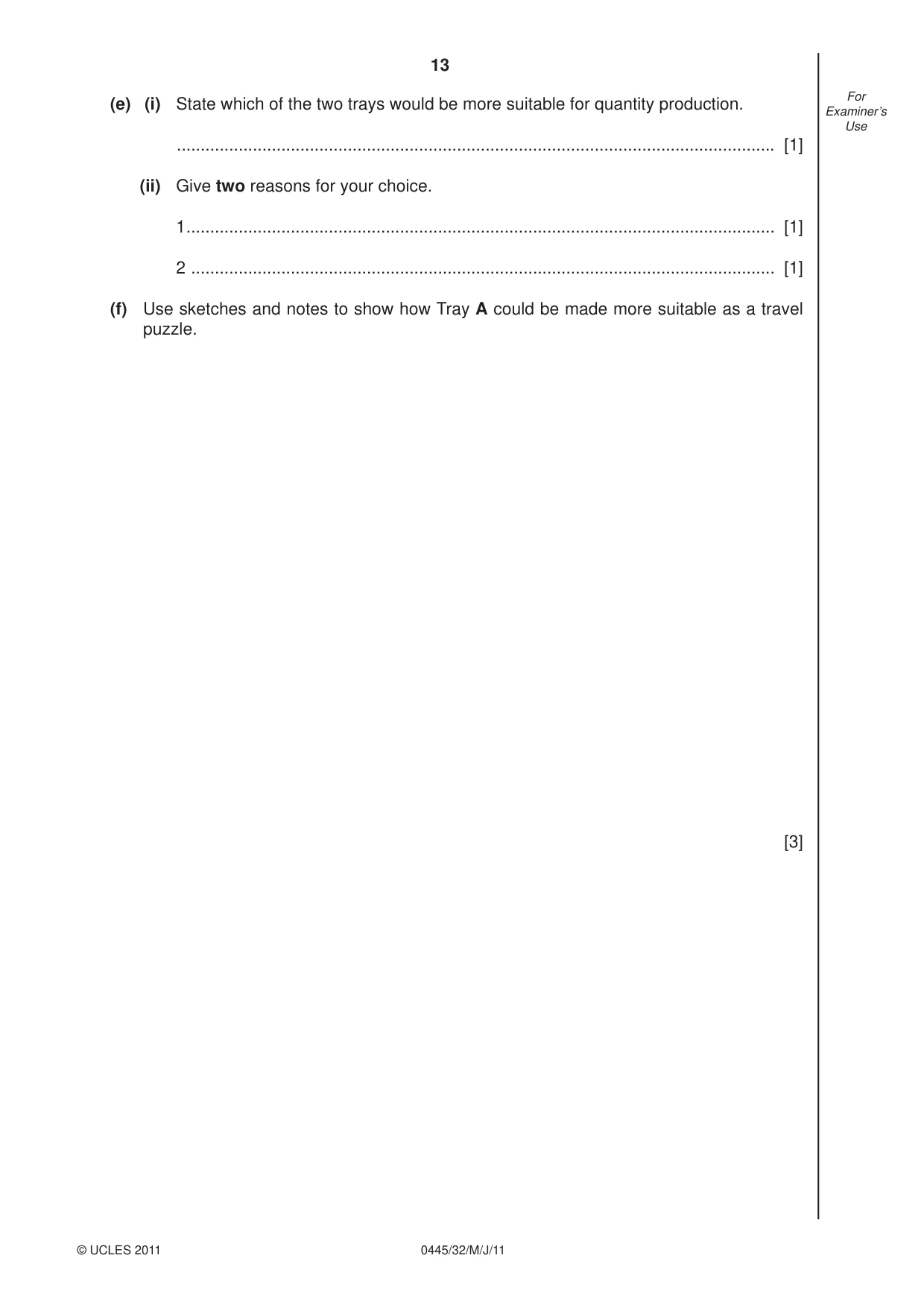Cambridge IGCSE Design and Technology 0445 2011 May/June Paper 3 · Variant 2 question paper, page 13 of 16