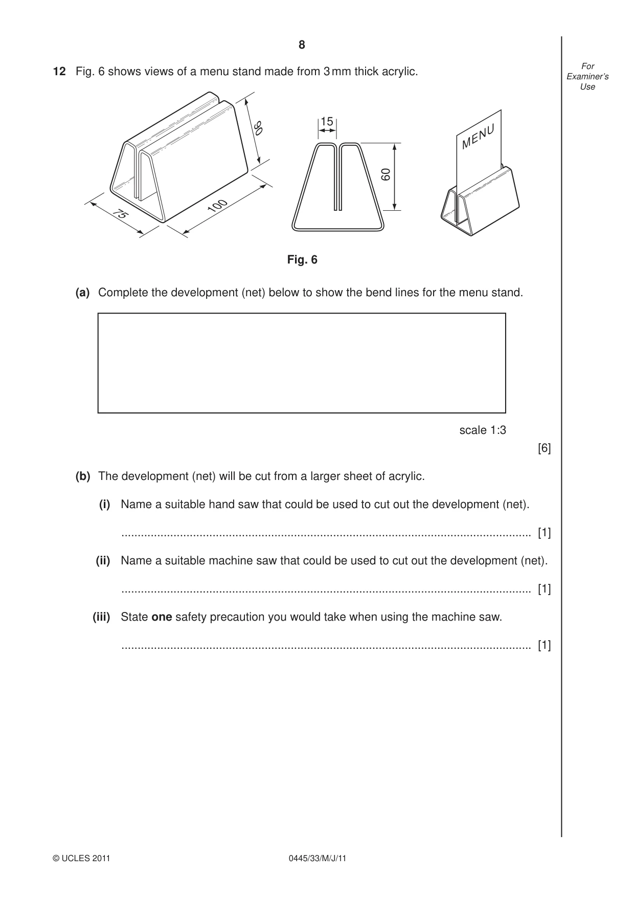 Cambridge IGCSE Design and Technology 0445 2011 May/June Paper 3 · Variant 3 question paper, page 8 of 16