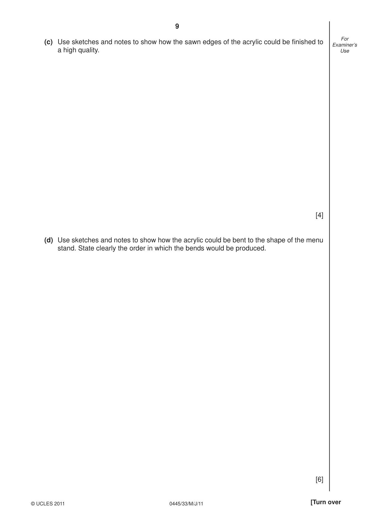Cambridge IGCSE Design and Technology 0445 2011 May/June Paper 3 · Variant 3 question paper, page 9 of 16