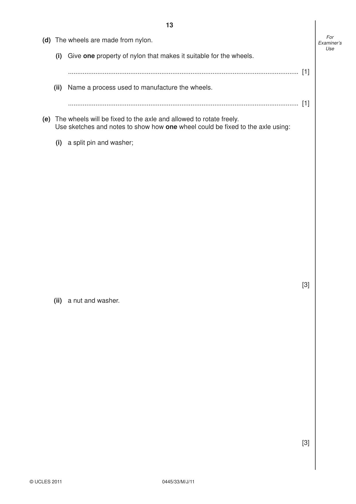 Cambridge IGCSE Design and Technology 0445 2011 May/June Paper 3 · Variant 3 question paper, page 13 of 16
