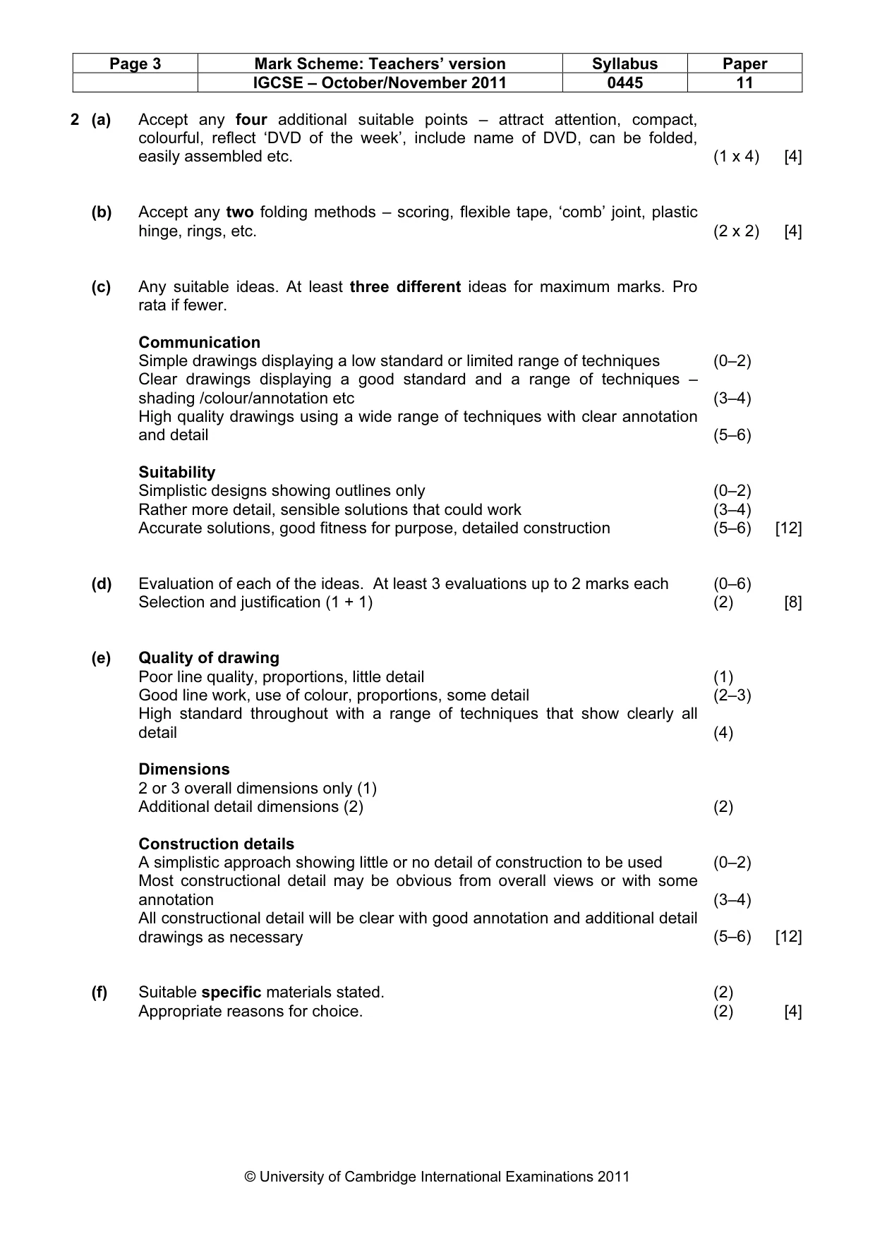 Mark scheme, page 3 of 5