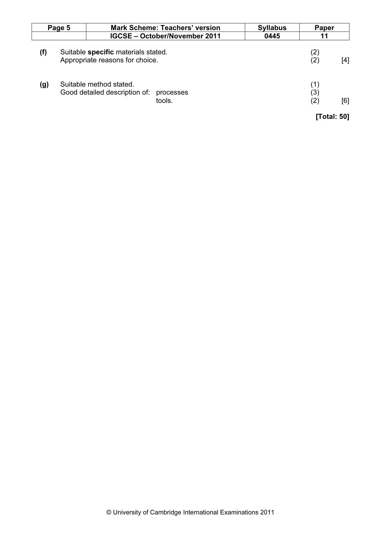 Mark scheme, page 5 of 5