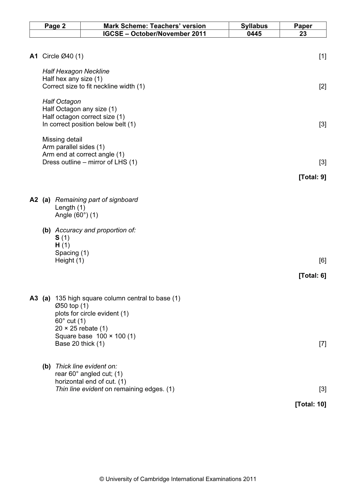 Mark scheme, page 2 of 4