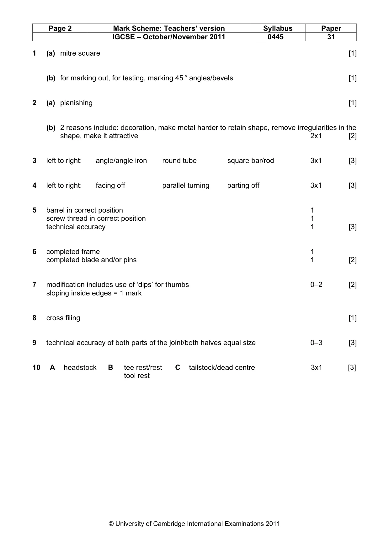 Mark scheme, page 2 of 5