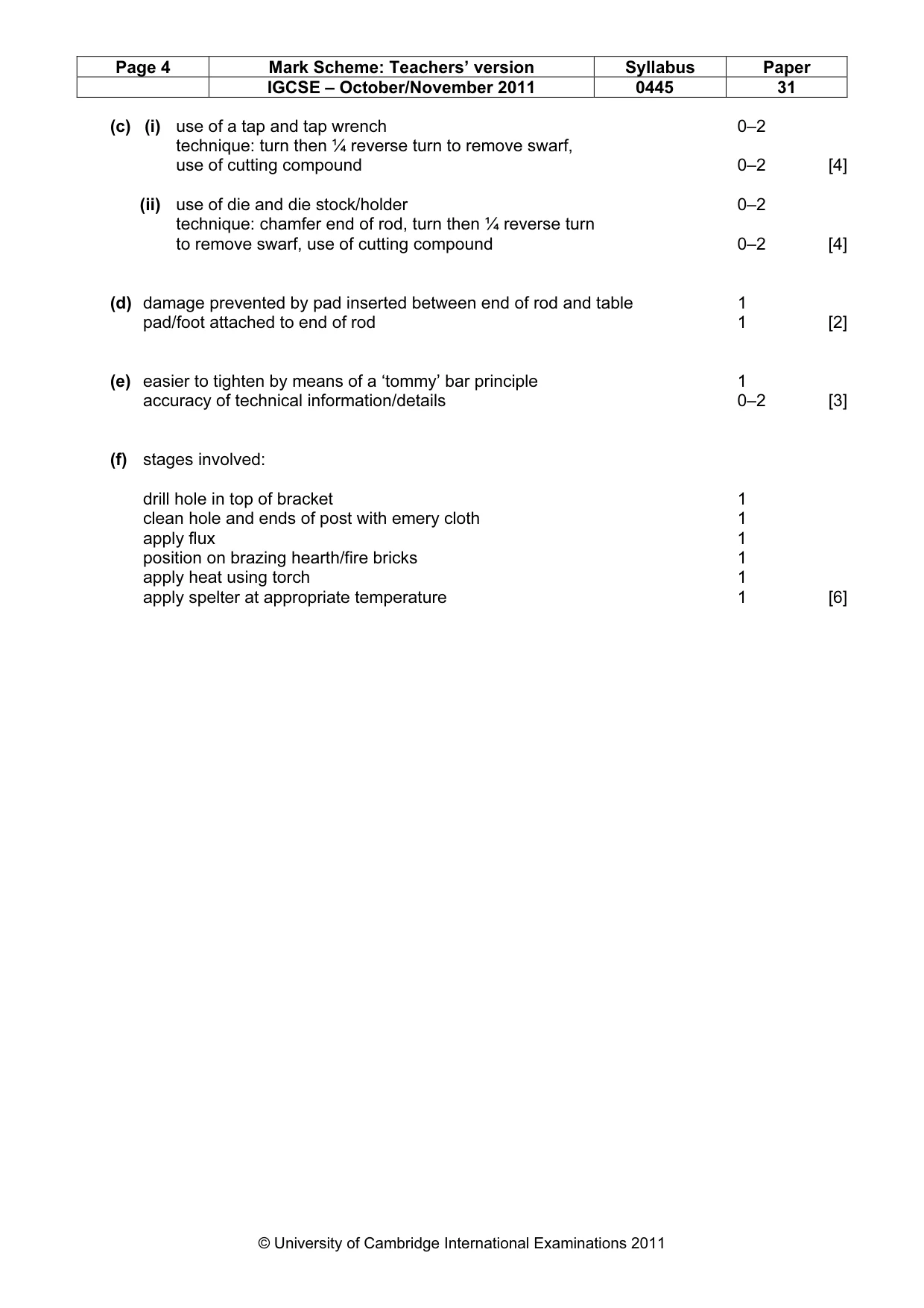 Mark scheme, page 4 of 5