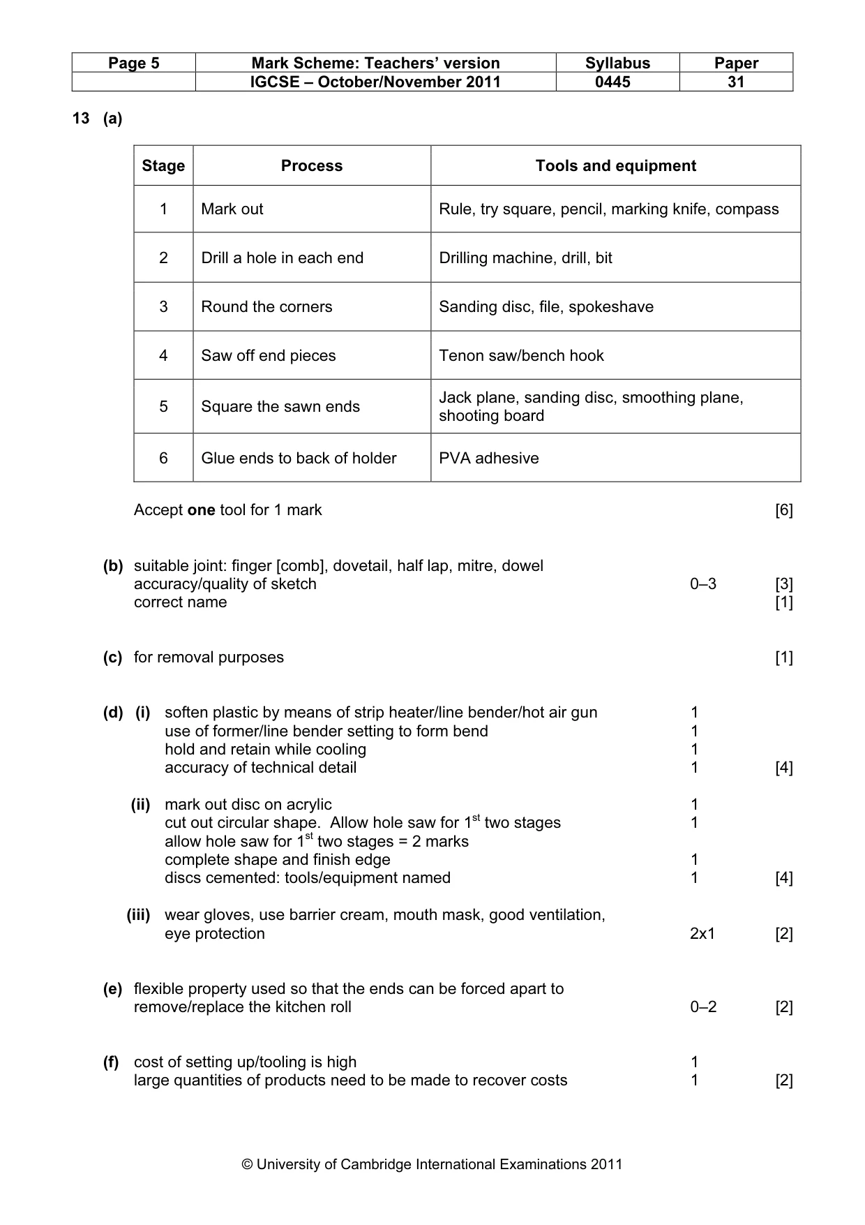 Mark scheme, page 5 of 5