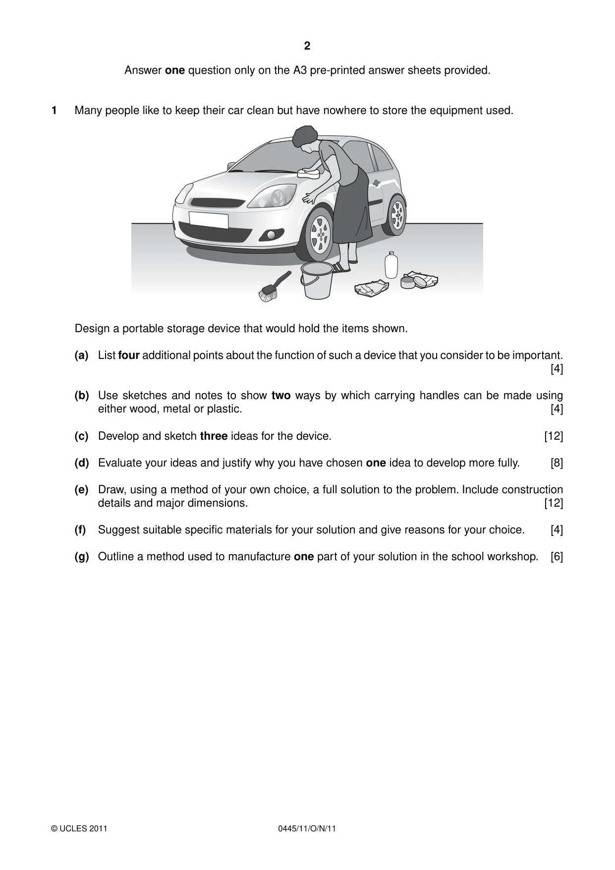 Cambridge IGCSE Design and Technology 0445 2011 Oct/Nov Paper 1 · Variant 1 question paper, page 2 of 4