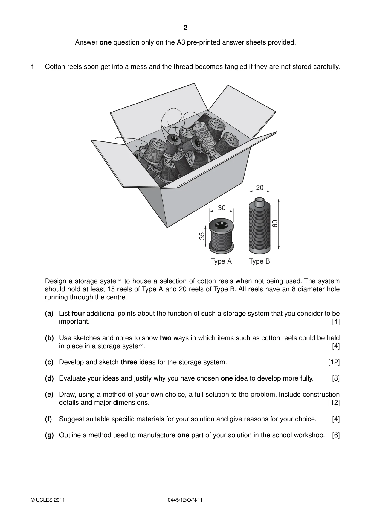 Cambridge IGCSE Design and Technology 0445 2011 Oct/Nov Paper 1 · Variant 2 question paper, page 2 of 4