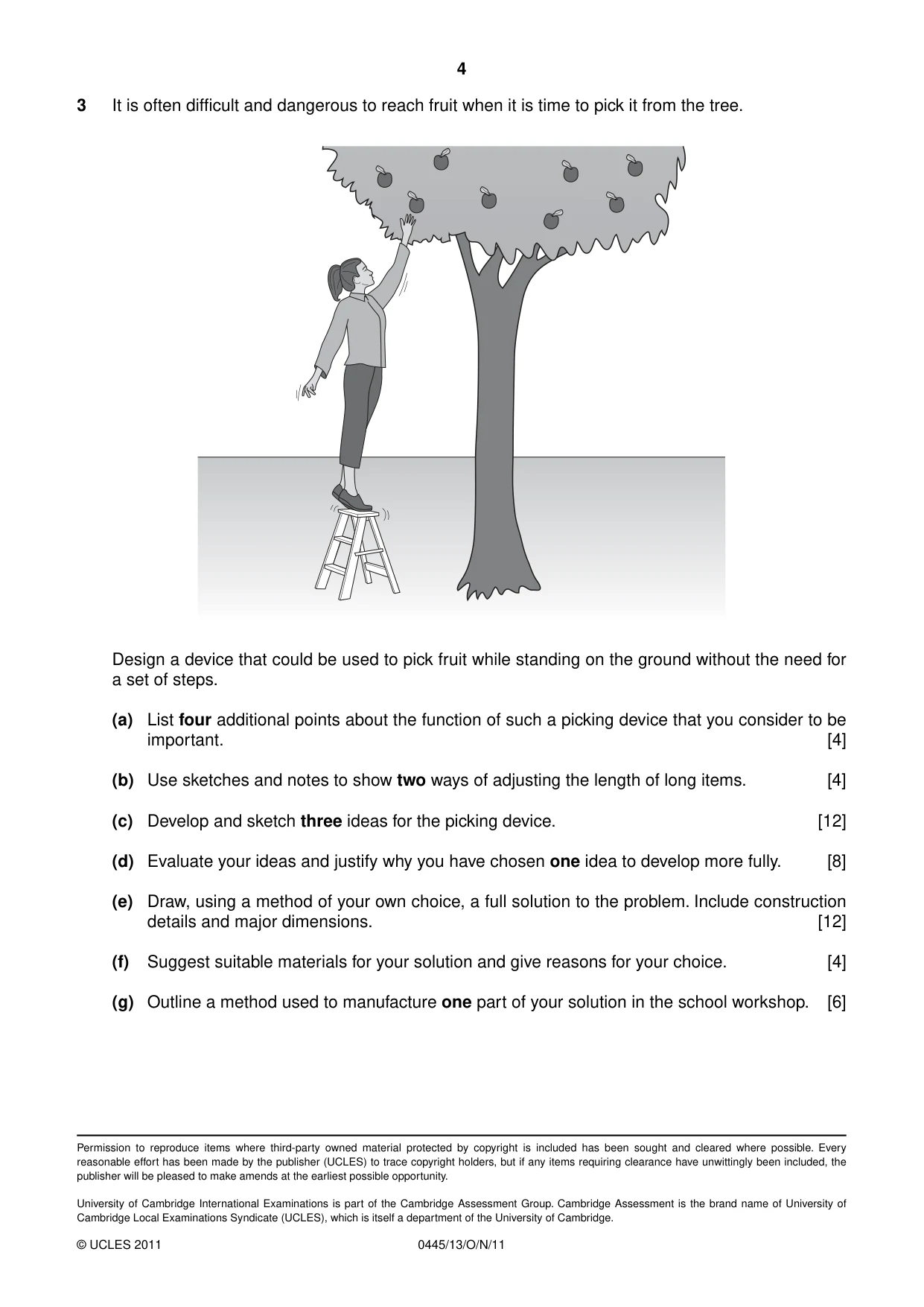Cambridge IGCSE Design and Technology 0445 2011 Oct/Nov Paper 1 · Variant 3 question paper, page 4 of 4