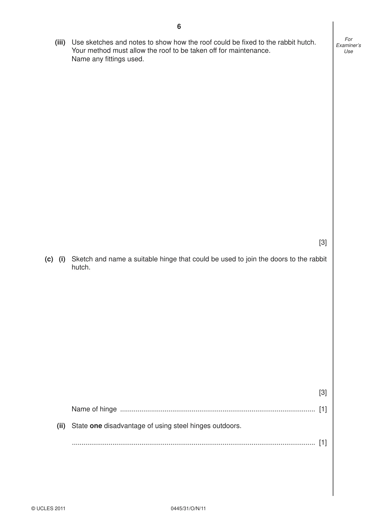 Cambridge IGCSE Design and Technology 0445 2011 Oct/Nov Paper 3 · Variant 1 question paper, page 6 of 16