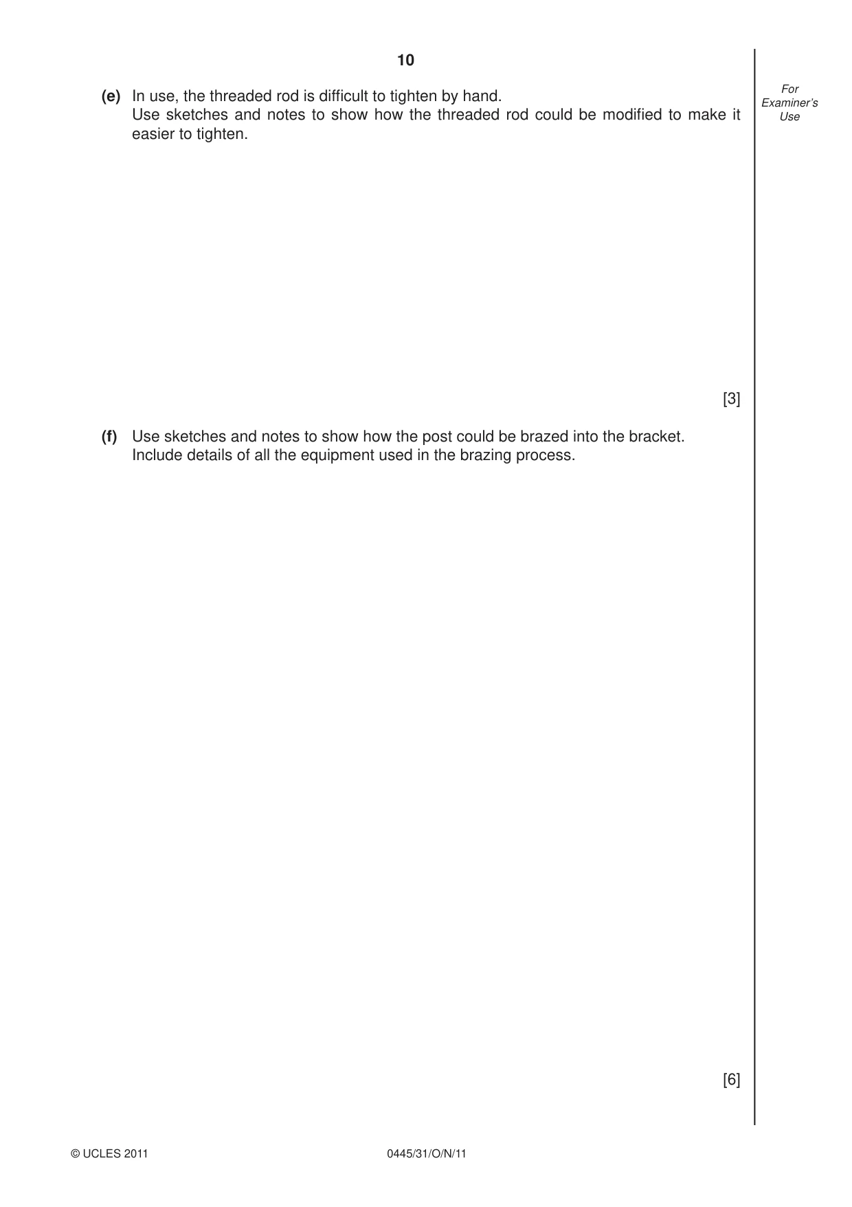 Cambridge IGCSE Design and Technology 0445 2011 Oct/Nov Paper 3 · Variant 1 question paper, page 10 of 16
