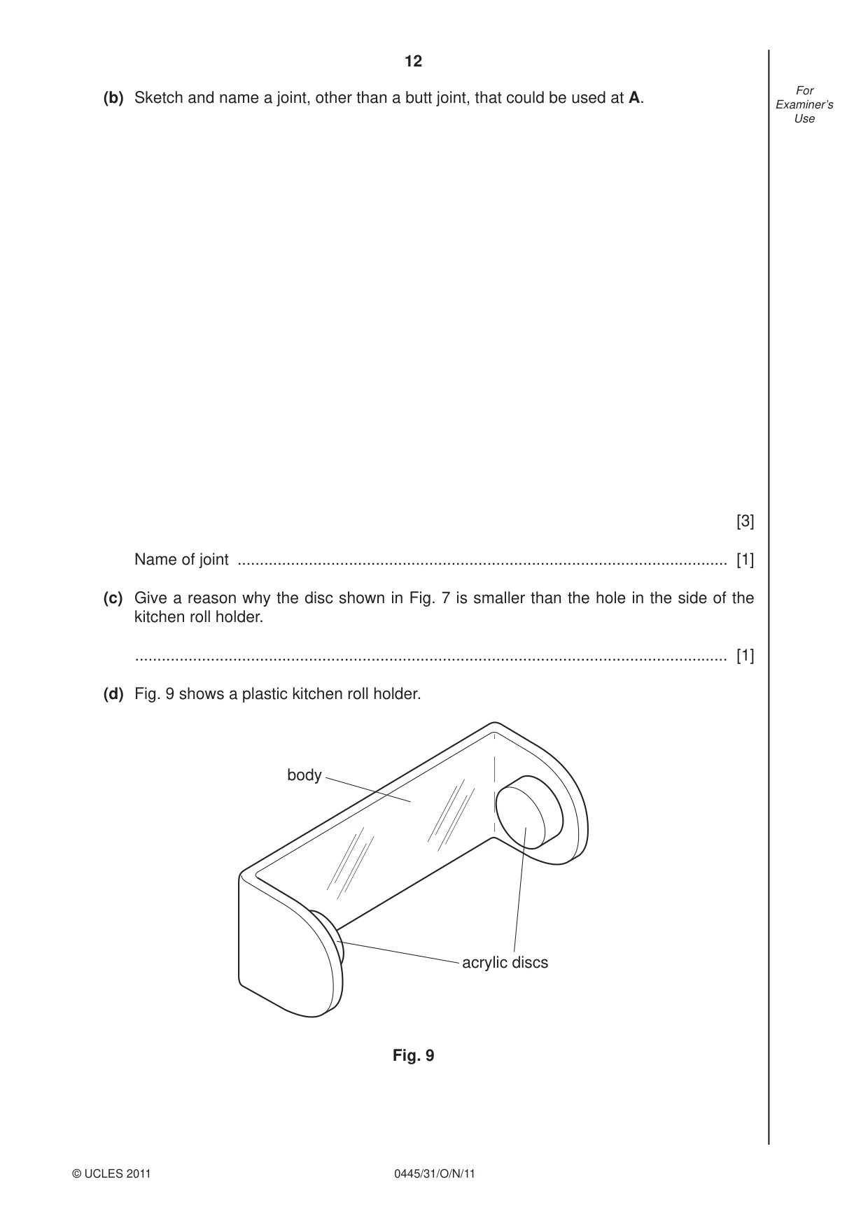 Cambridge IGCSE Design and Technology 0445 2011 Oct/Nov Paper 3 · Variant 1 question paper, page 12 of 16