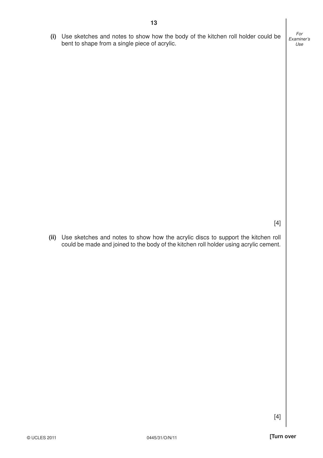 Cambridge IGCSE Design and Technology 0445 2011 Oct/Nov Paper 3 · Variant 1 question paper, page 13 of 16