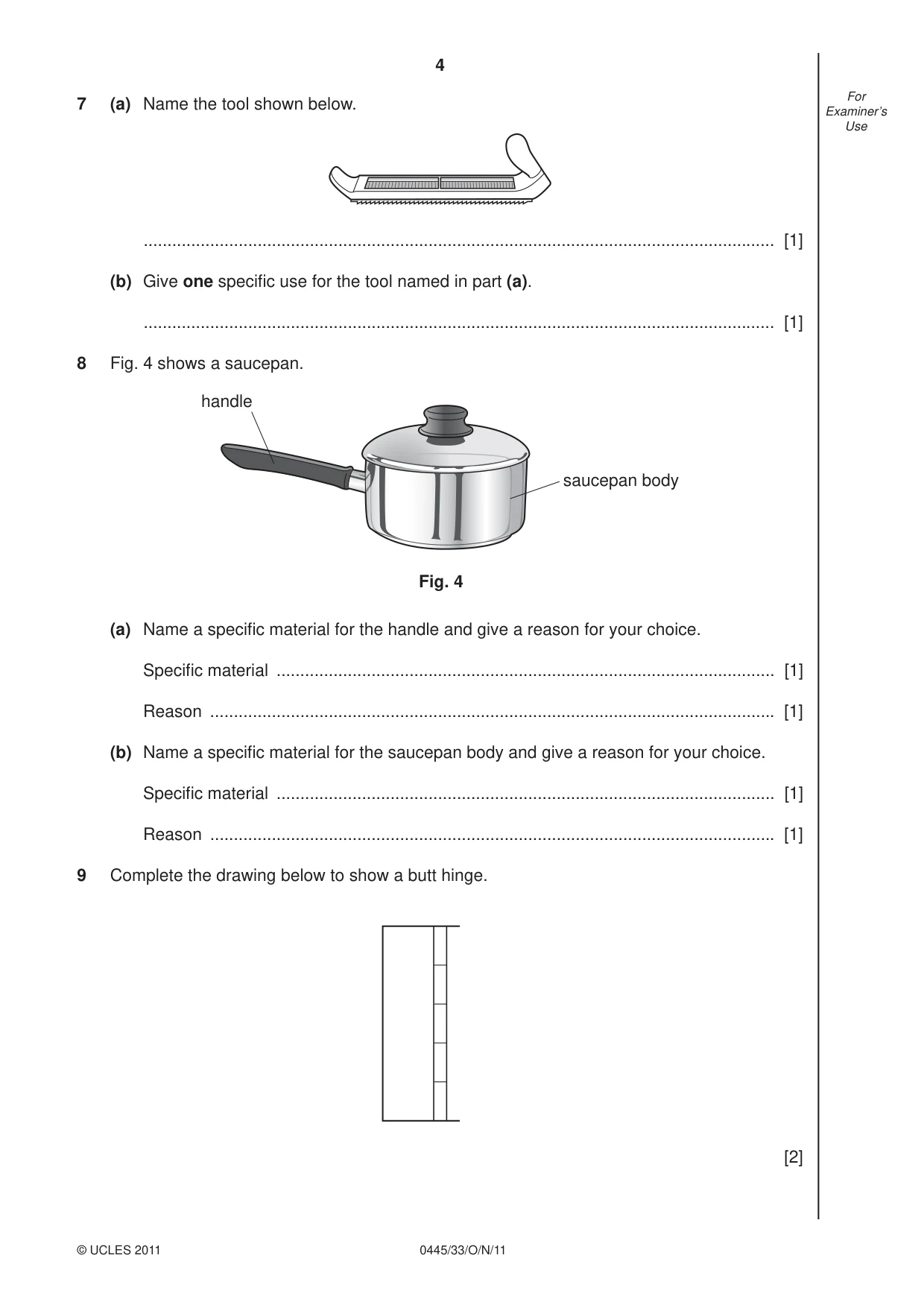Cambridge IGCSE Design and Technology 0445 2011 Oct/Nov Paper 3 · Variant 3 question paper, page 4 of 16