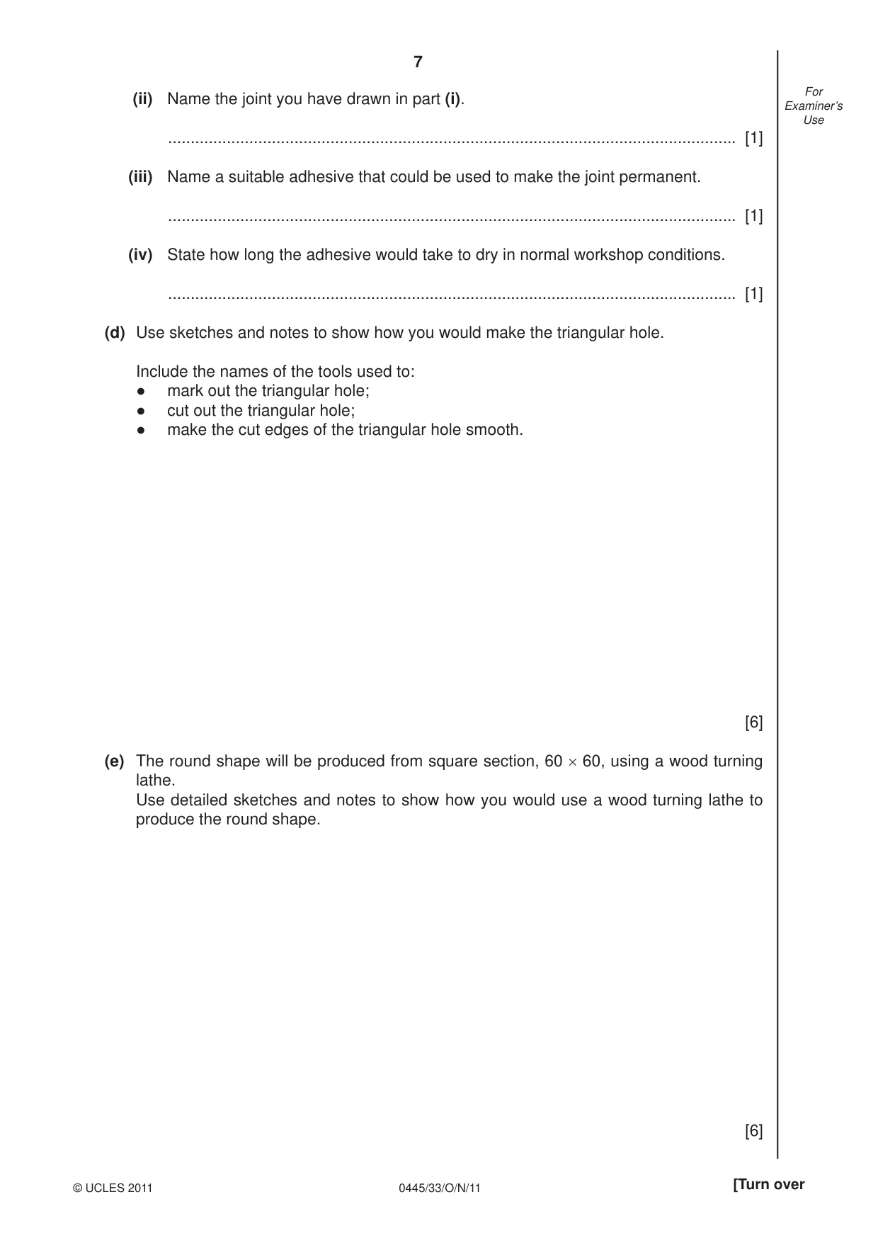 Cambridge IGCSE Design and Technology 0445 2011 Oct/Nov Paper 3 · Variant 3 question paper, page 7 of 16