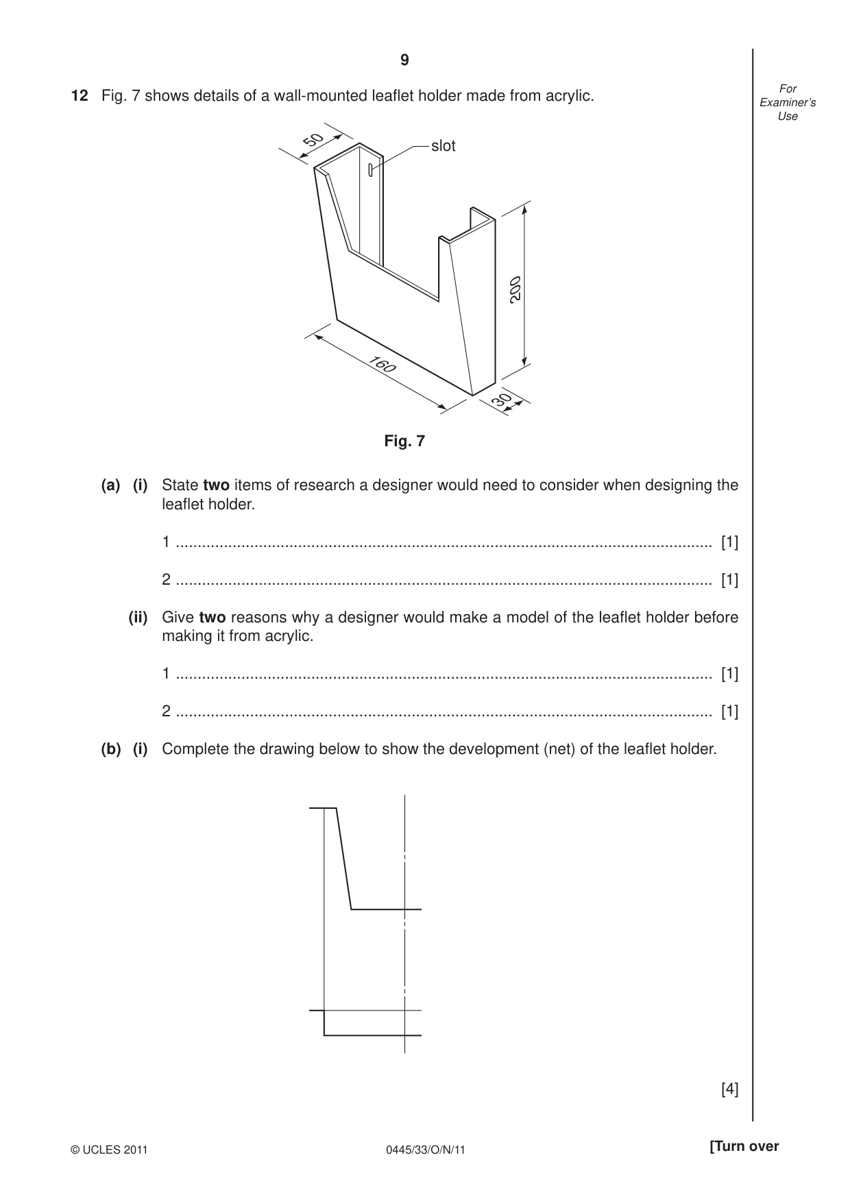 Cambridge IGCSE Design and Technology 0445 2011 Oct/Nov Paper 3 · Variant 3 question paper, page 9 of 16