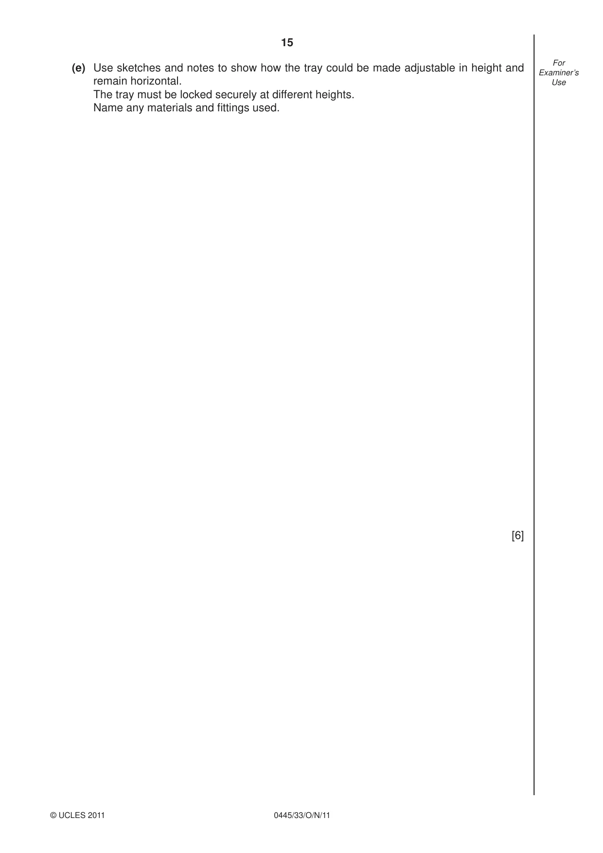 Cambridge IGCSE Design and Technology 0445 2011 Oct/Nov Paper 3 · Variant 3 question paper, page 15 of 16