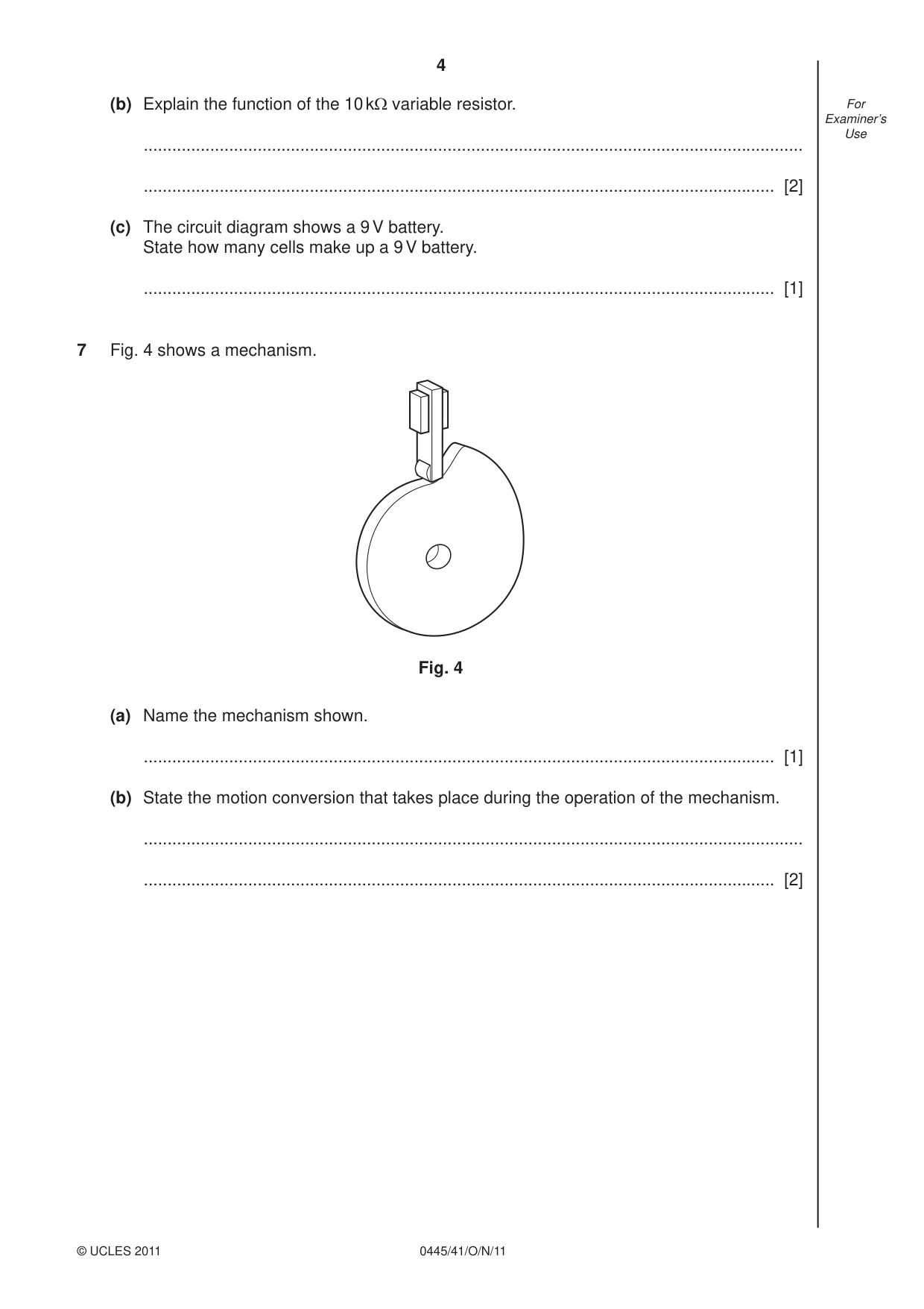 Cambridge IGCSE Design and Technology 0445 2011 Oct/Nov Paper 4 · Variant 1 question paper, page 4 of 16