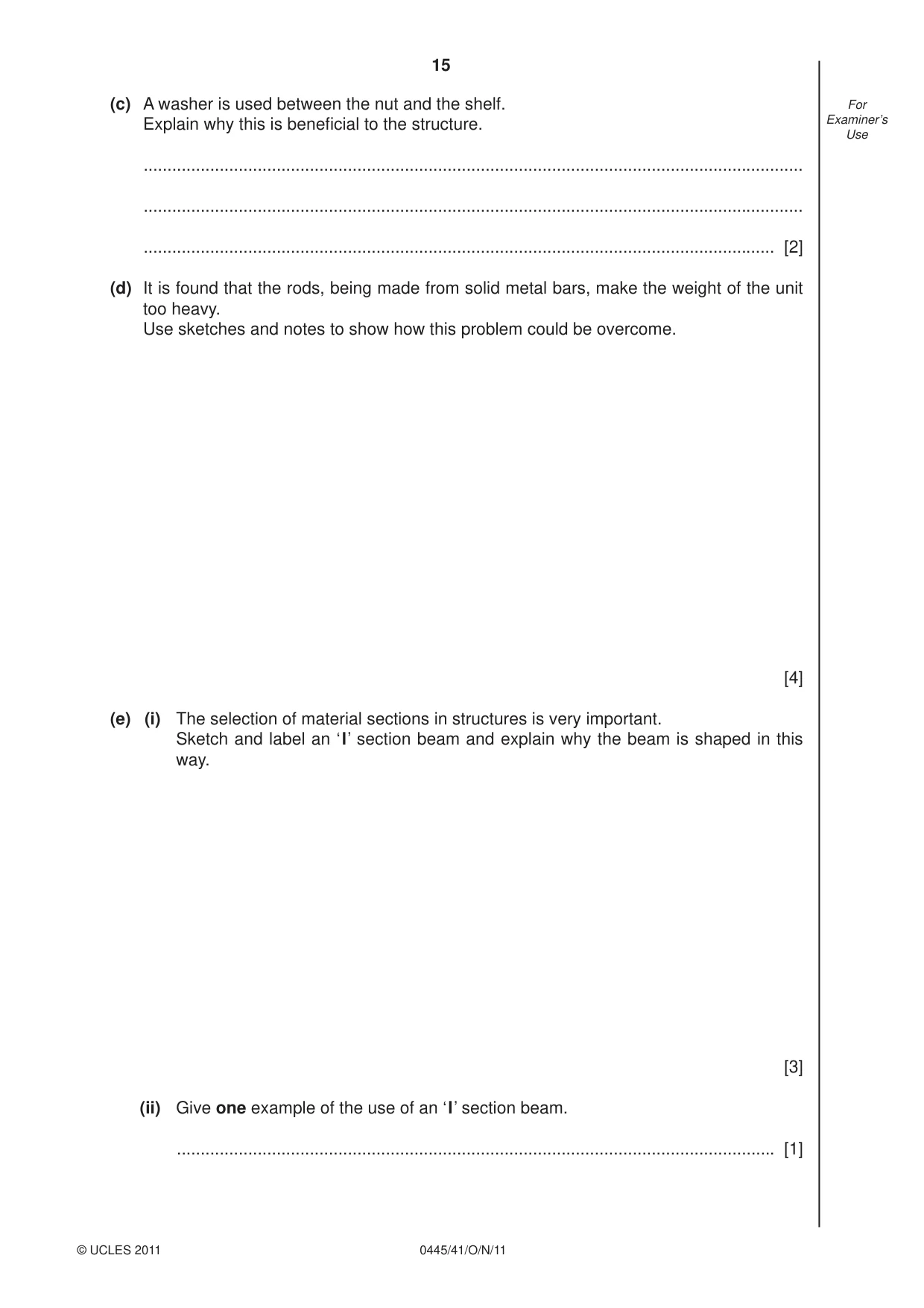 Cambridge IGCSE Design and Technology 0445 2011 Oct/Nov Paper 4 · Variant 1 question paper, page 15 of 16