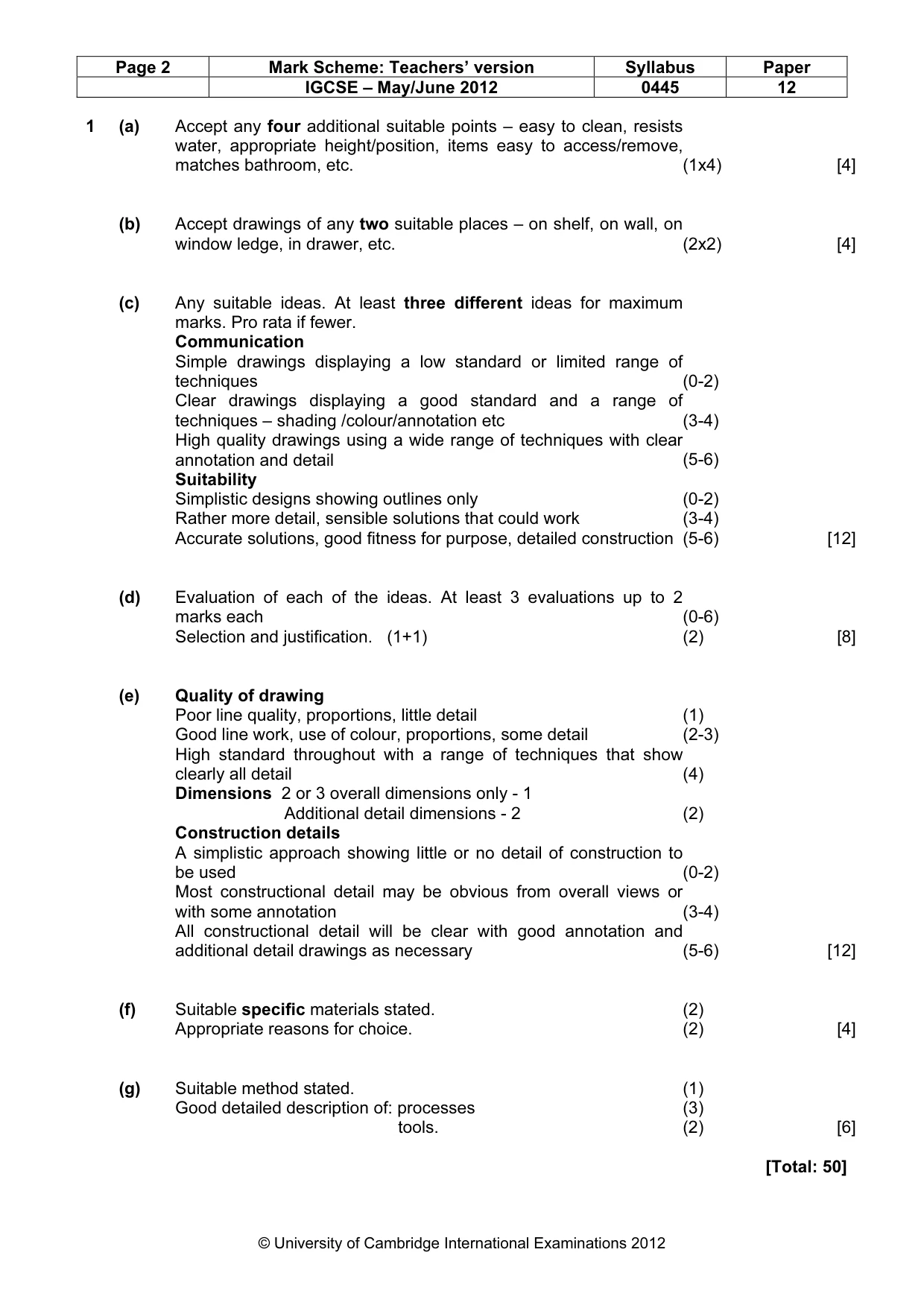 Mark scheme, page 2 of 4