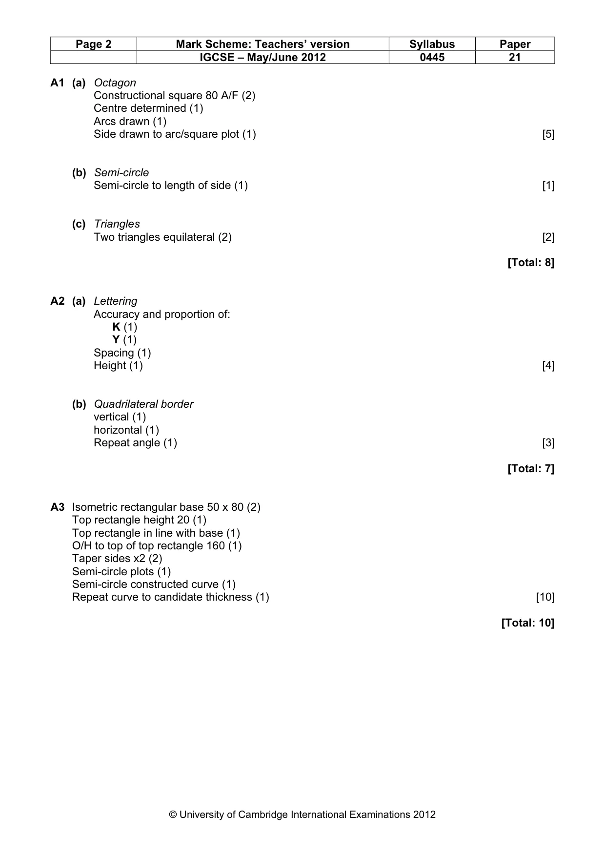 Mark scheme, page 2 of 4