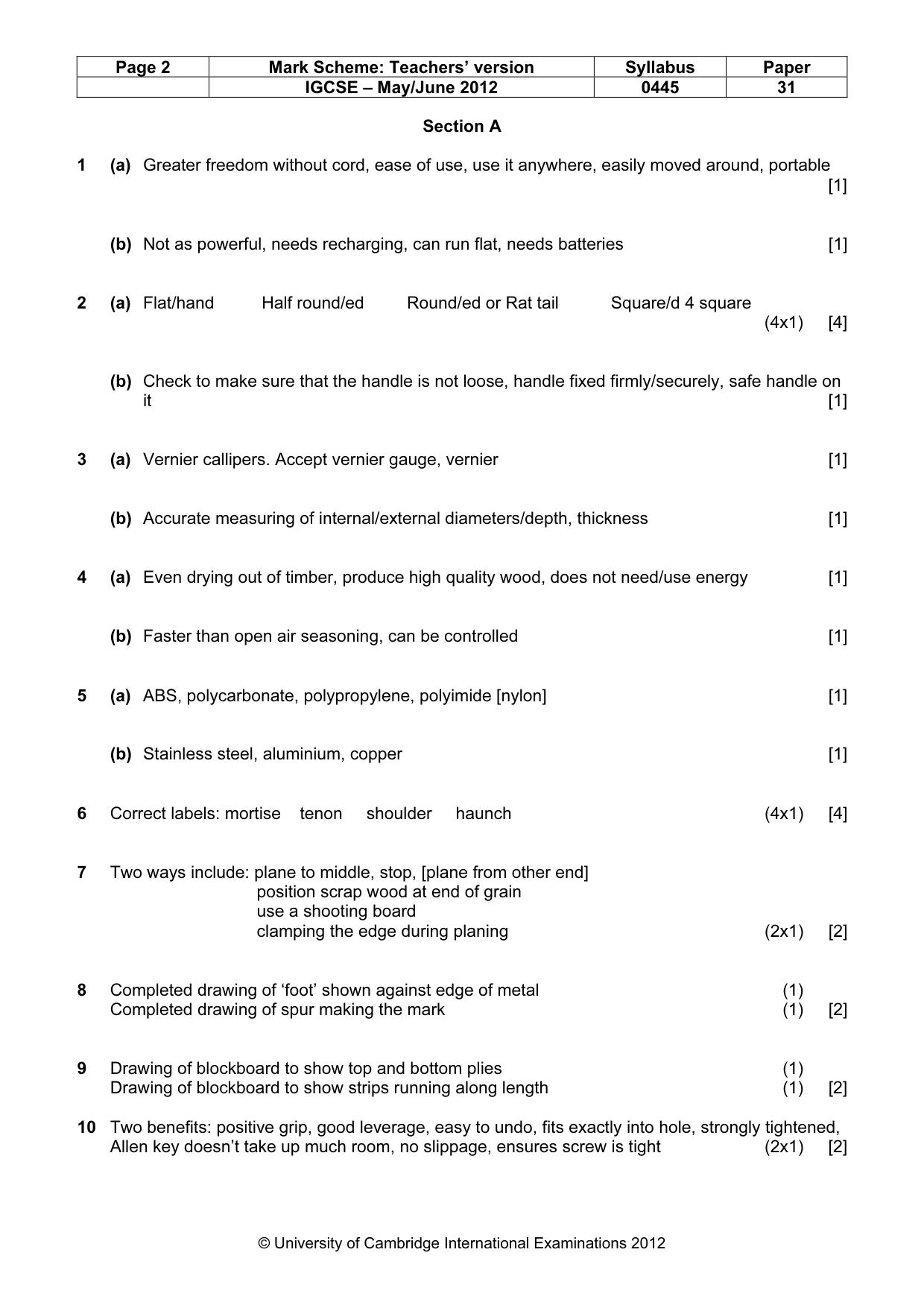Mark scheme, page 2 of 5
