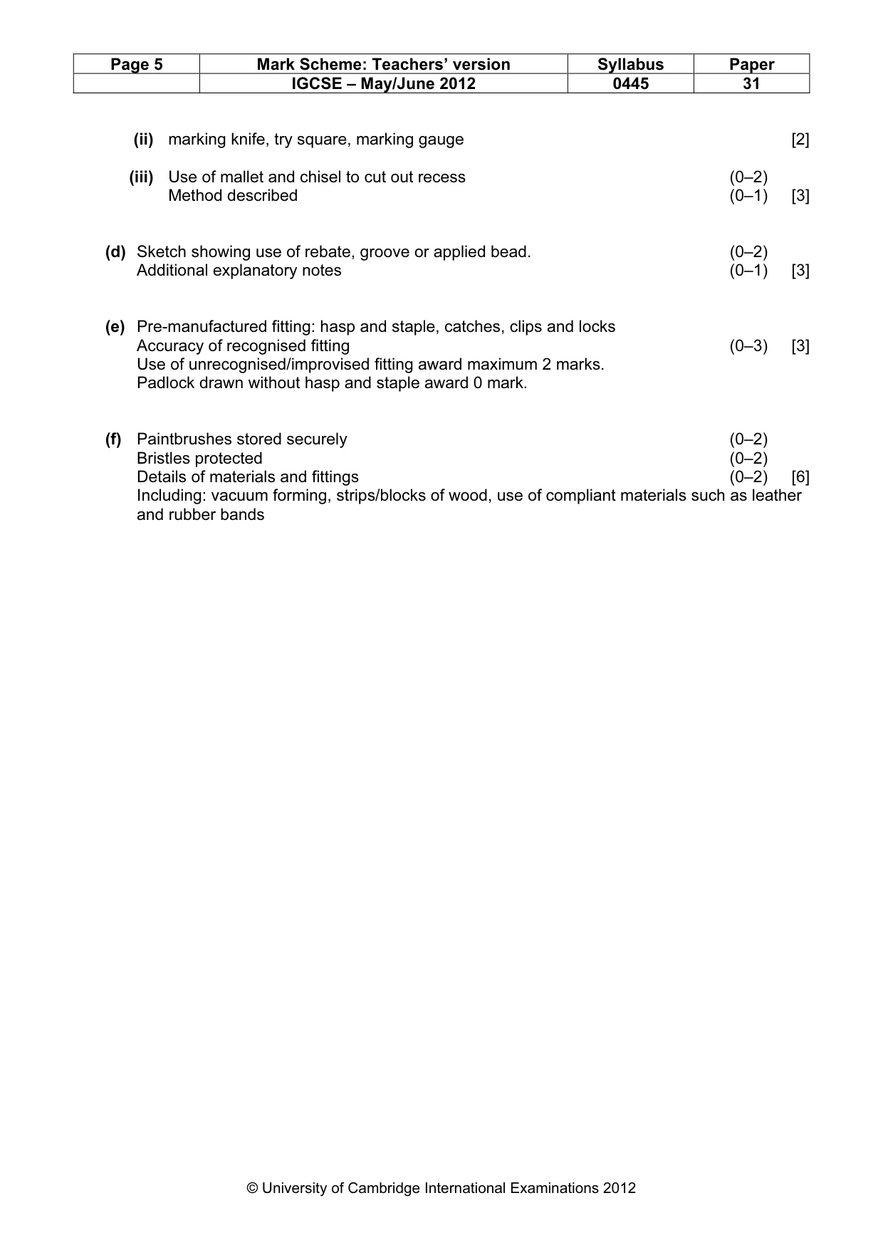 Mark scheme, page 5 of 5