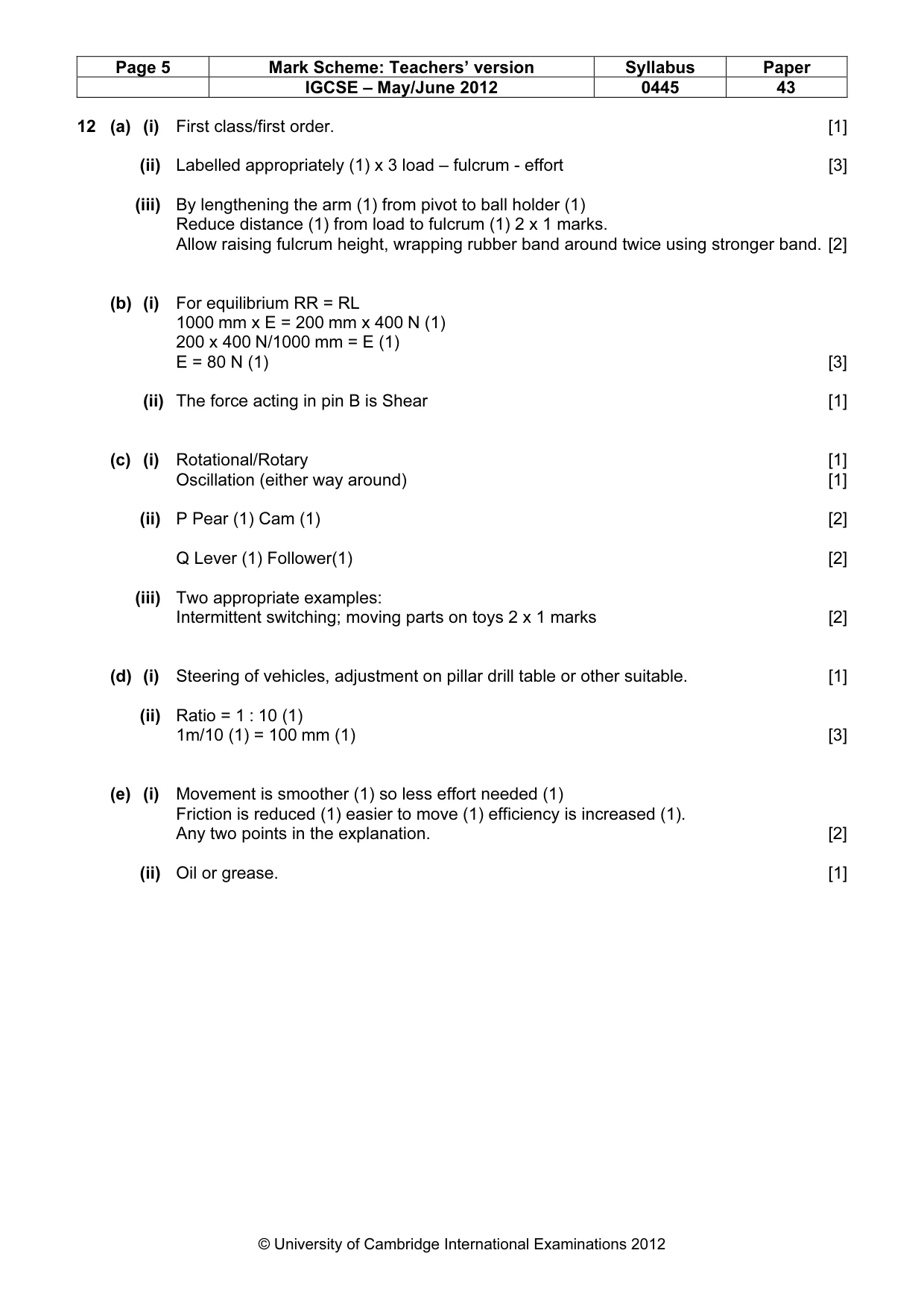 Mark scheme, page 5 of 6