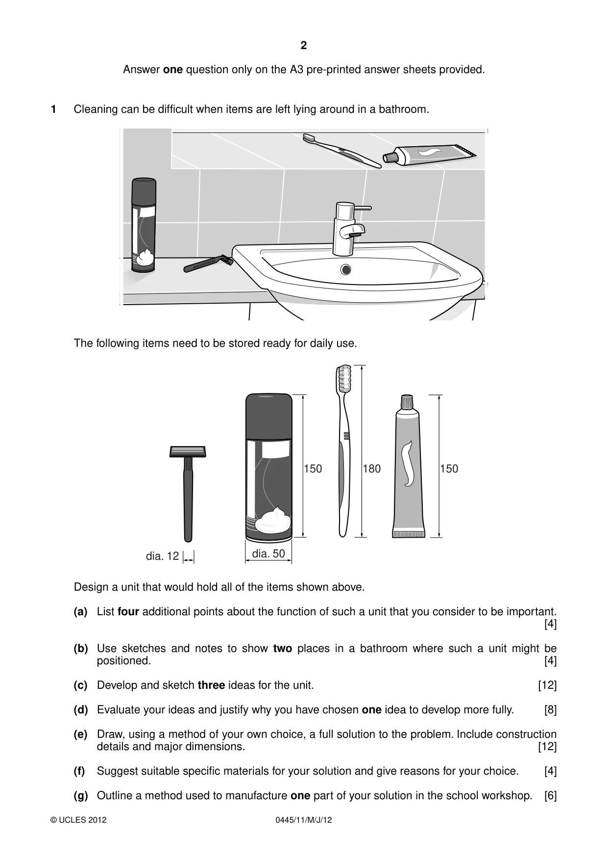 Cambridge IGCSE Design and Technology 0445 2012 May/June Paper 1 · Variant 1 question paper, page 2 of 4