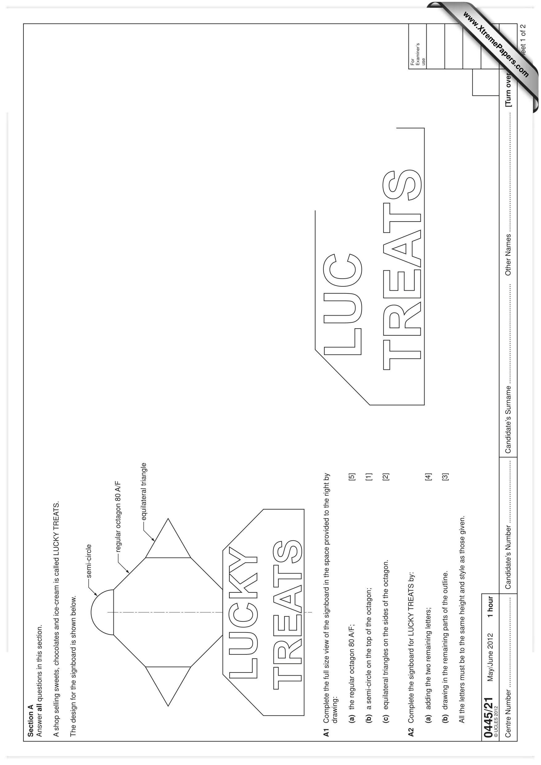 Cambridge IGCSE Design and Technology 0445 2012 May/June Paper 2 · Variant 1 question paper, page 1 of 4