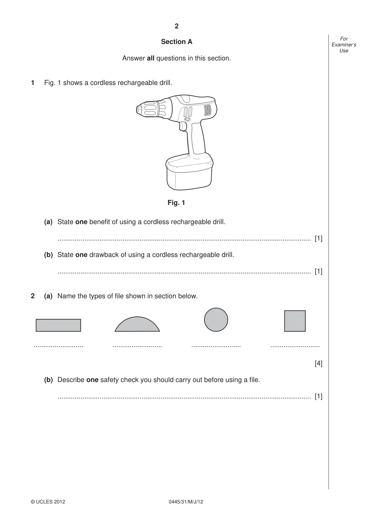 Cambridge IGCSE Design and Technology 0445 2012 May/June Paper 3 · Variant 1 question paper, page 2 of 16
