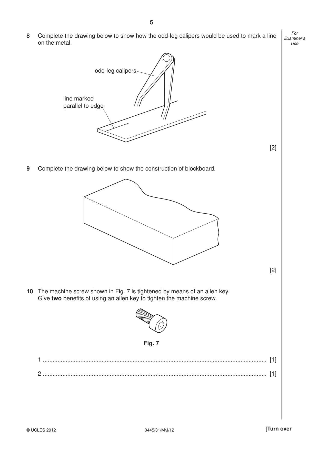 Cambridge IGCSE Design and Technology 0445 2012 May/June Paper 3 · Variant 1 question paper, page 5 of 16