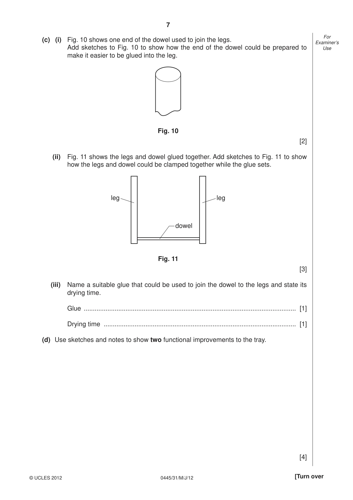 Cambridge IGCSE Design and Technology 0445 2012 May/June Paper 3 · Variant 1 question paper, page 7 of 16