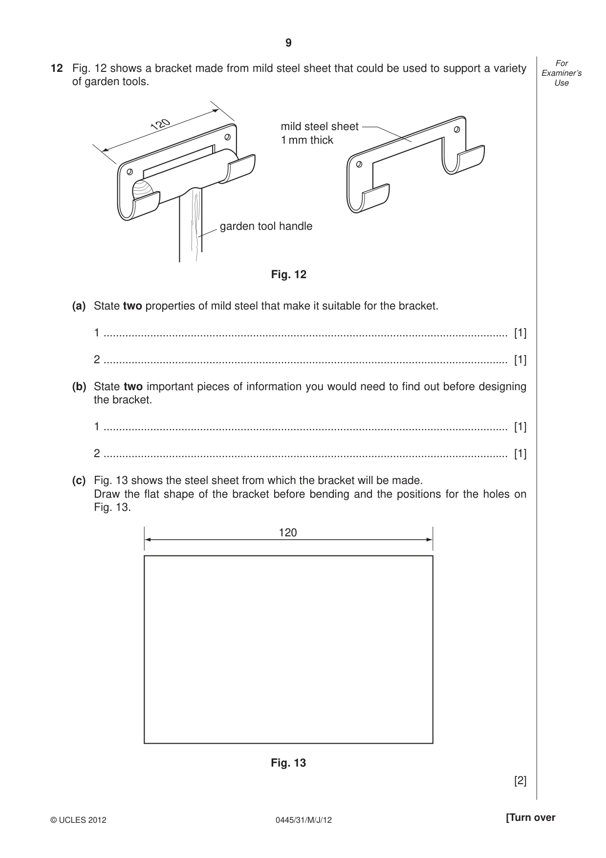 Cambridge IGCSE Design and Technology 0445 2012 May/June Paper 3 · Variant 1 question paper, page 9 of 16
