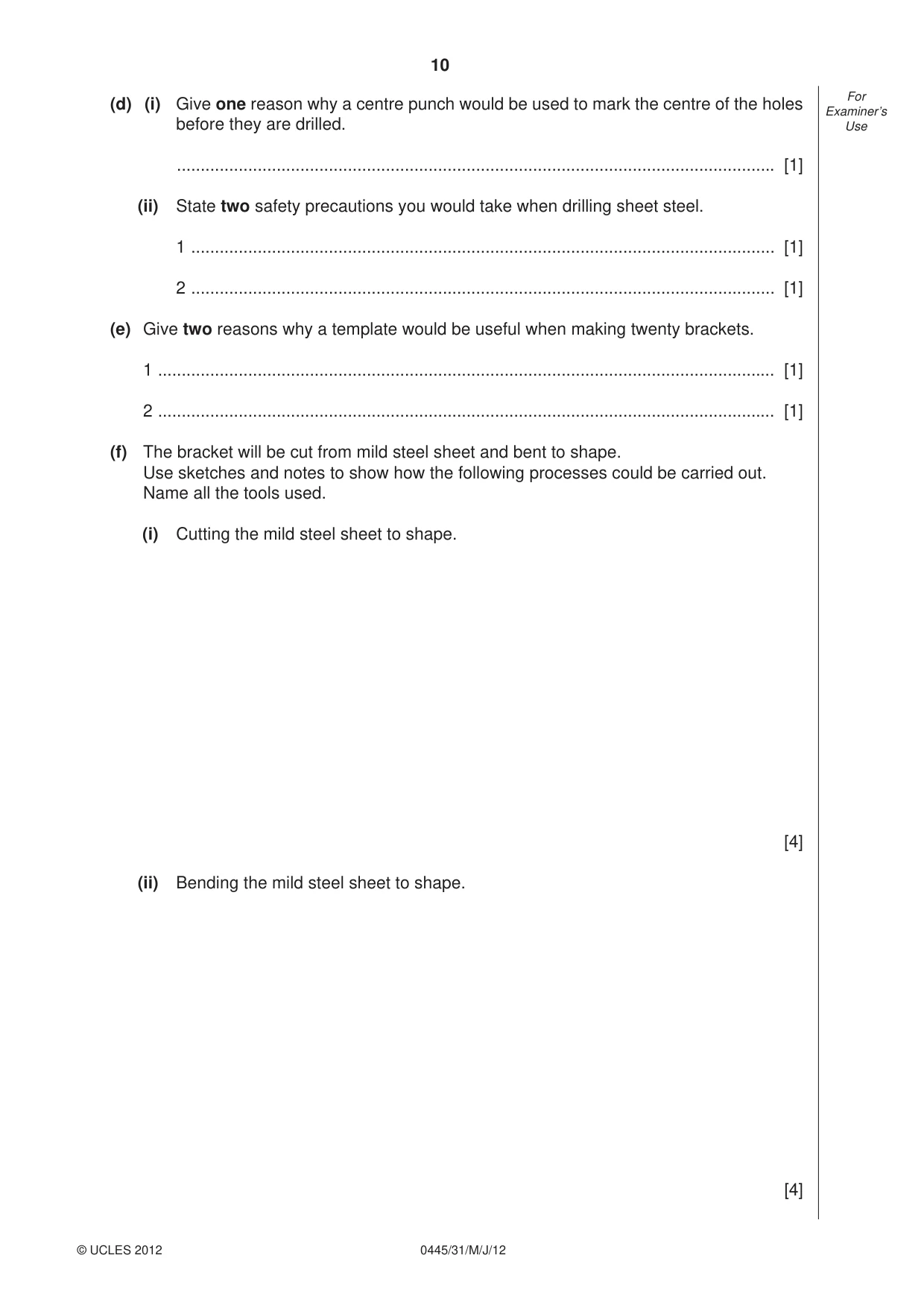 Cambridge IGCSE Design and Technology 0445 2012 May/June Paper 3 · Variant 1 question paper, page 10 of 16