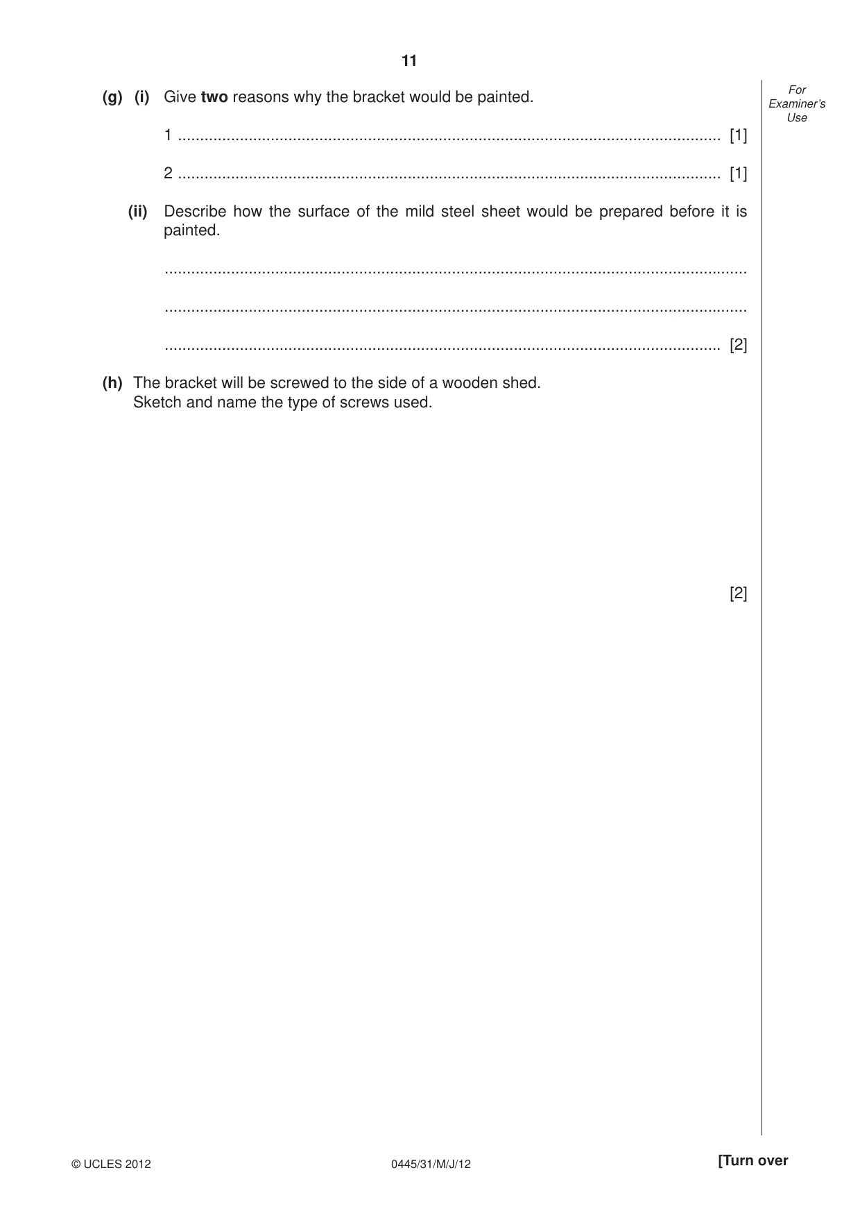 Cambridge IGCSE Design and Technology 0445 2012 May/June Paper 3 · Variant 1 question paper, page 11 of 16