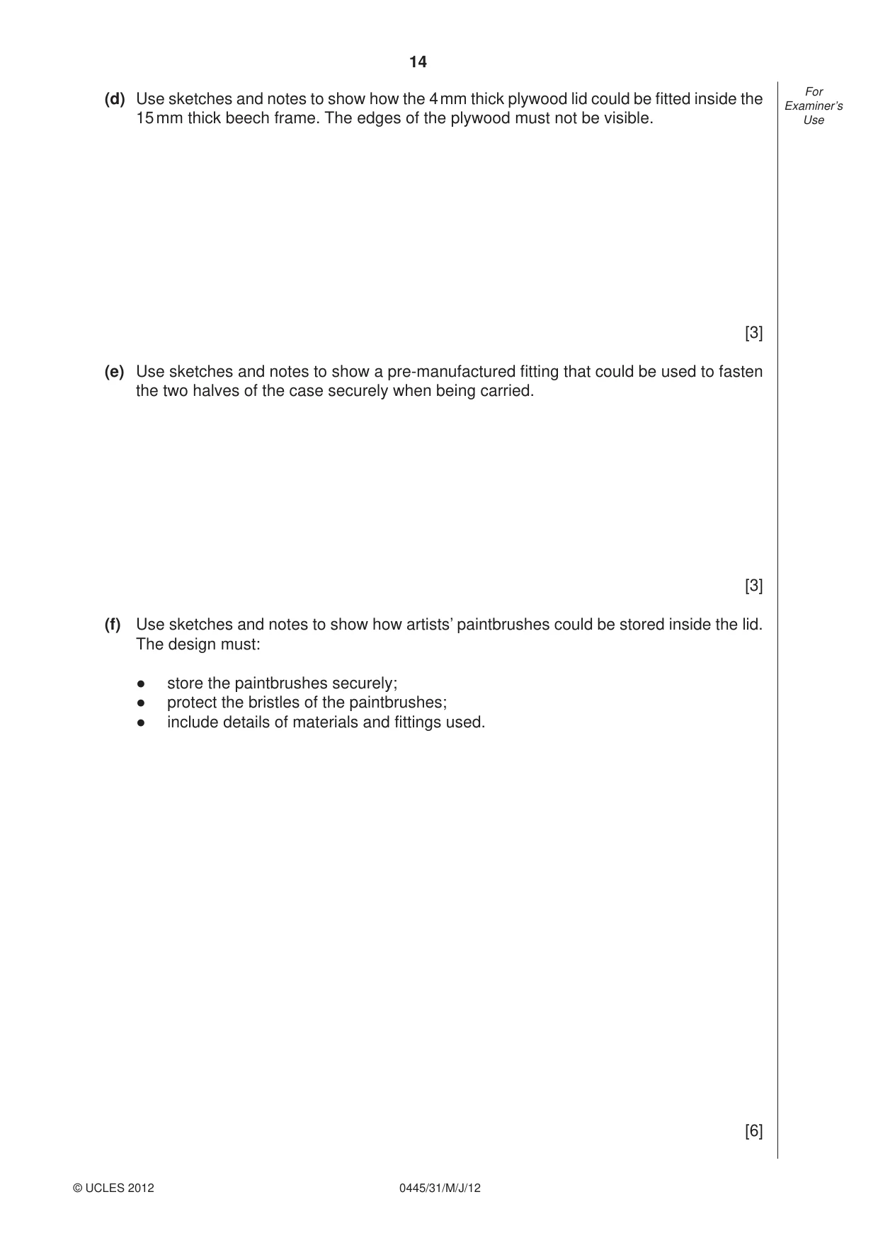 Cambridge IGCSE Design and Technology 0445 2012 May/June Paper 3 · Variant 1 question paper, page 14 of 16