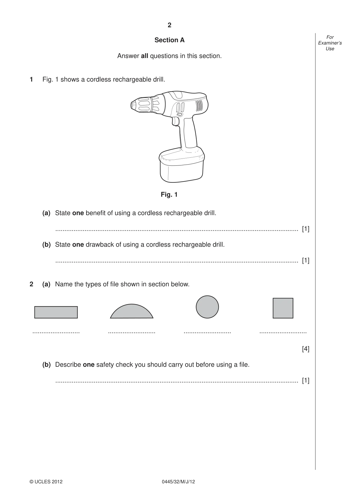 Cambridge IGCSE Design and Technology 0445 2012 May/June Paper 3 · Variant 2 question paper, page 2 of 16