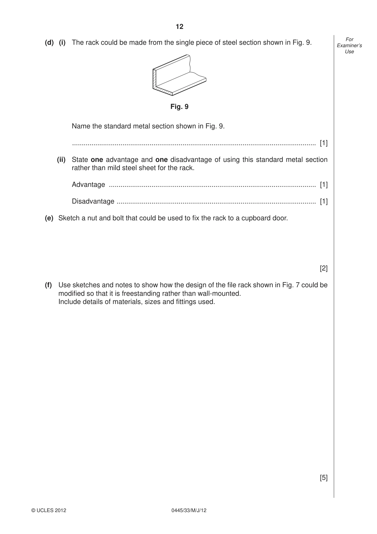 Cambridge IGCSE Design and Technology 0445 2012 May/June Paper 3 · Variant 3 question paper, page 12 of 16