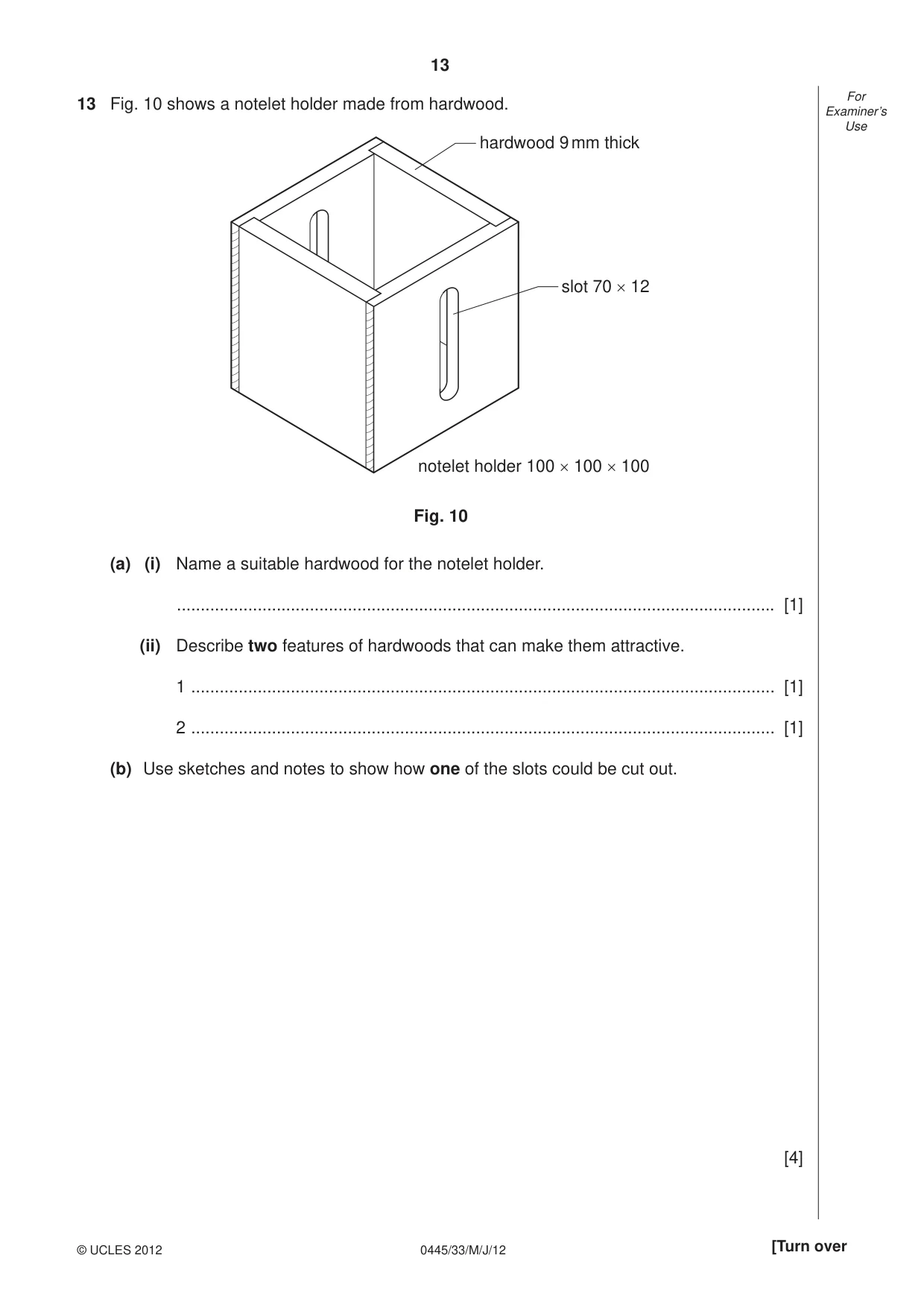 Cambridge IGCSE Design and Technology 0445 2012 May/June Paper 3 · Variant 3 question paper, page 13 of 16
