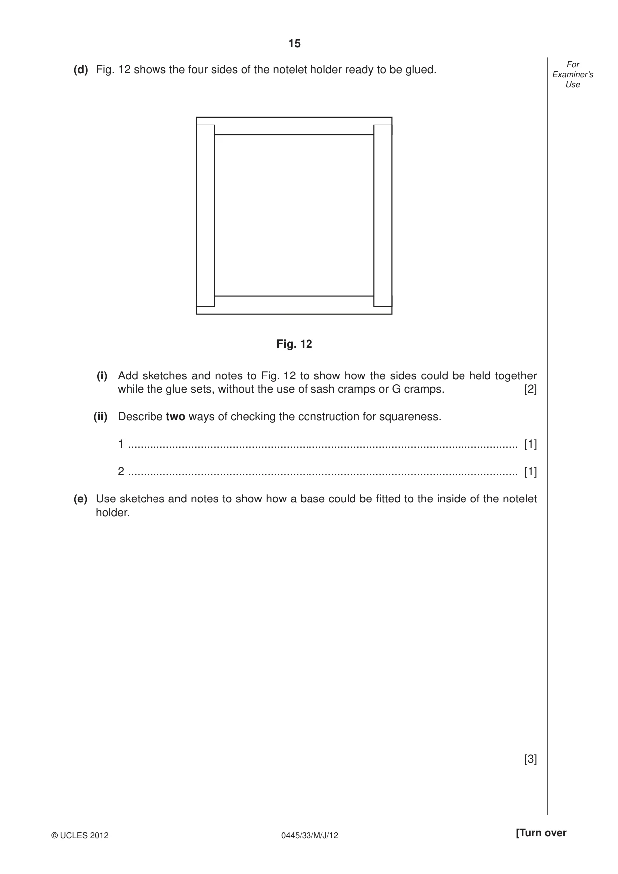 Cambridge IGCSE Design and Technology 0445 2012 May/June Paper 3 · Variant 3 question paper, page 15 of 16