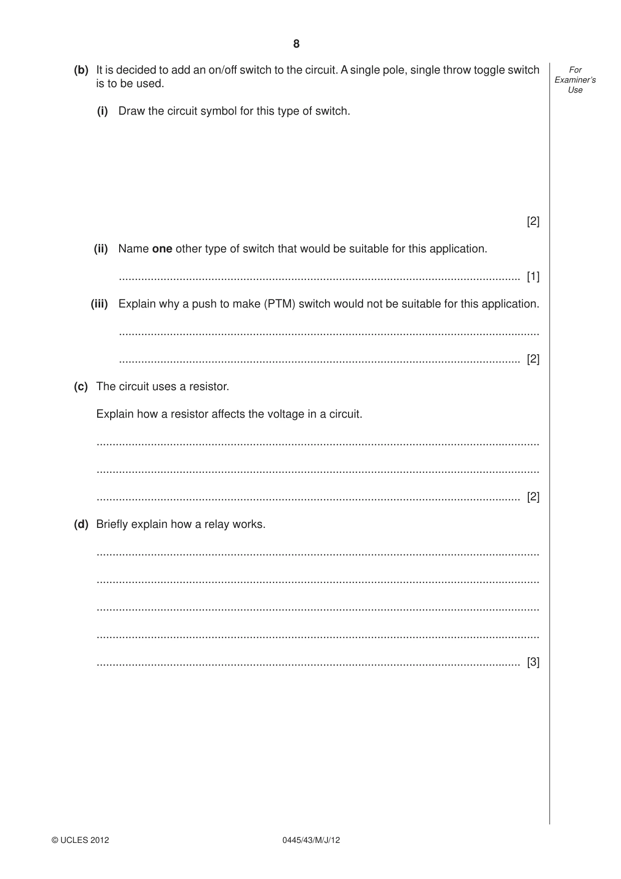 Cambridge IGCSE Design and Technology 0445 2012 May/June Paper 4 · Variant 3 question paper, page 8 of 16