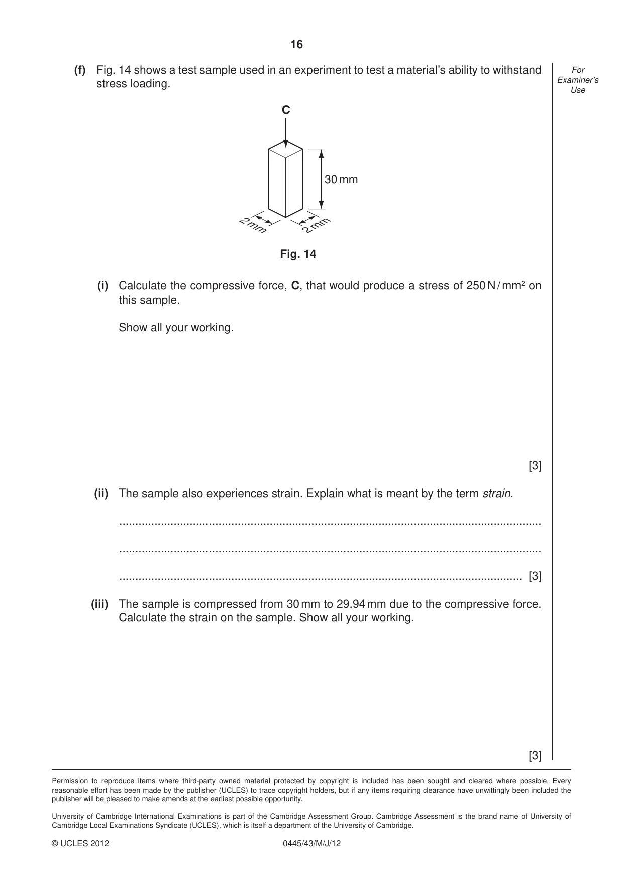 Cambridge IGCSE Design and Technology 0445 2012 May/June Paper 4 · Variant 3 question paper, page 16 of 16