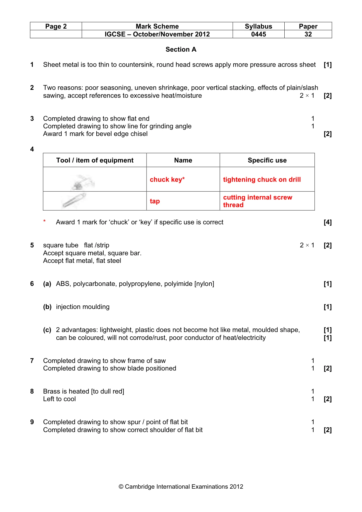 Mark scheme, page 2 of 5