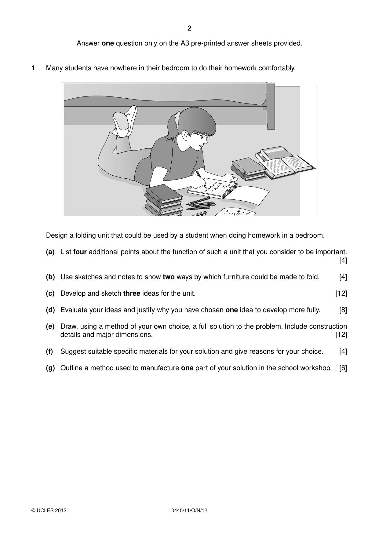 Cambridge IGCSE Design and Technology 0445 2012 Oct/Nov Paper 1 · Variant 1 question paper, page 2 of 4